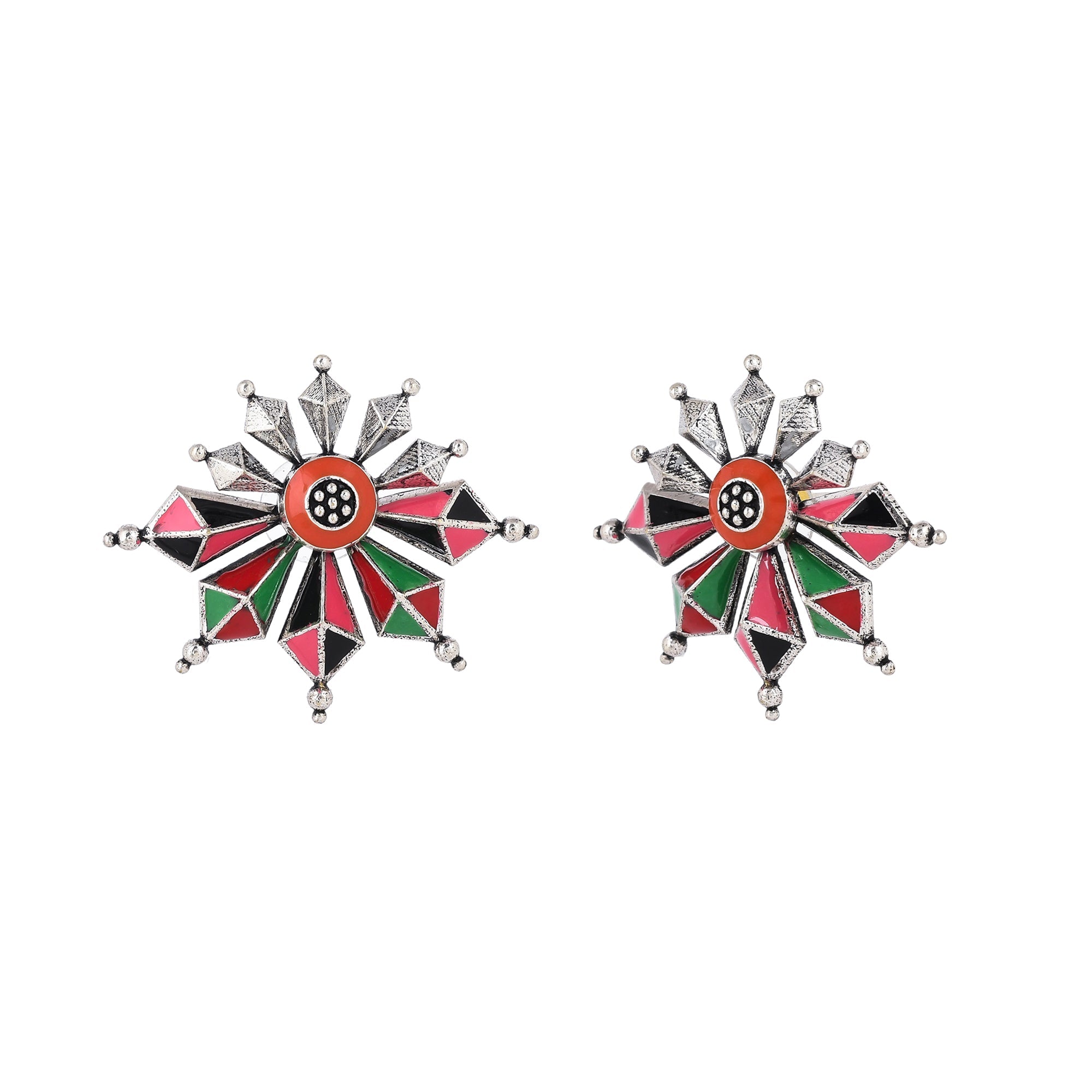 Women's Folklore Coloured Enamel Edgy Earrings - Voylla