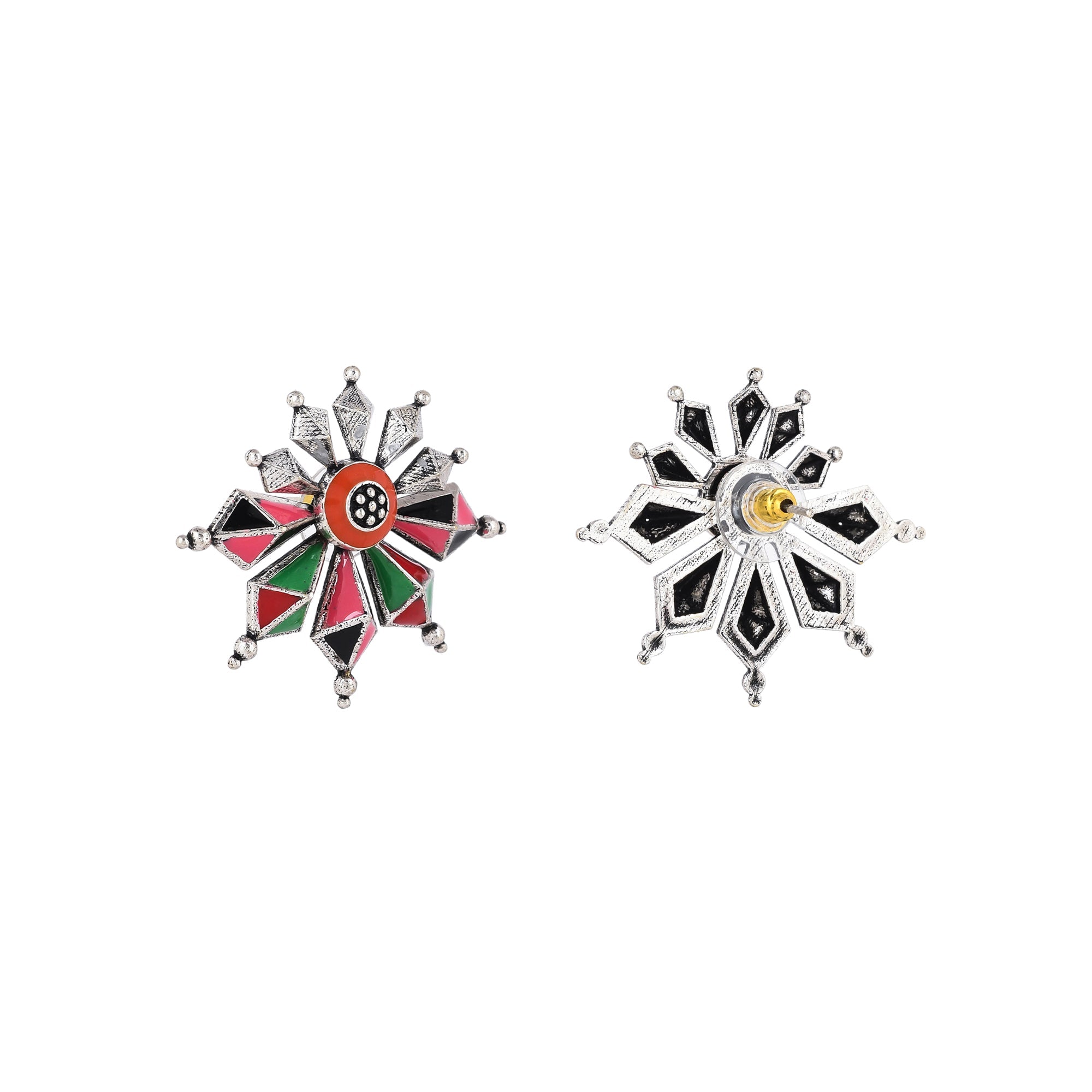 Women's Folklore Coloured Enamel Edgy Earrings - Voylla