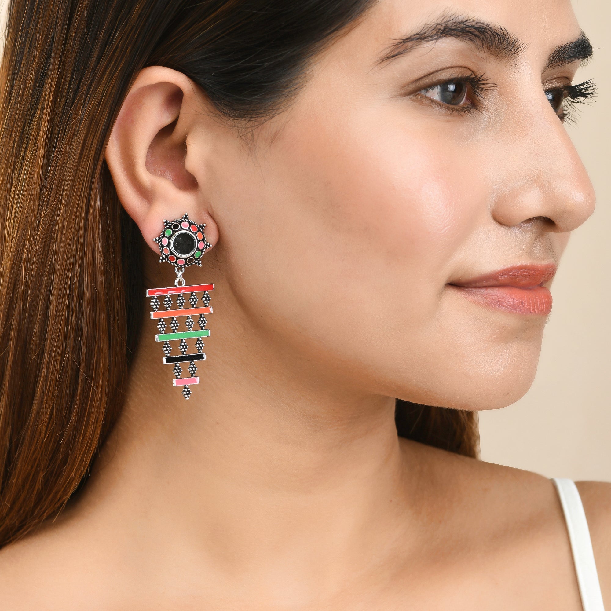 Women's Folklore Enamelled Layered Drop Earrings - Voylla