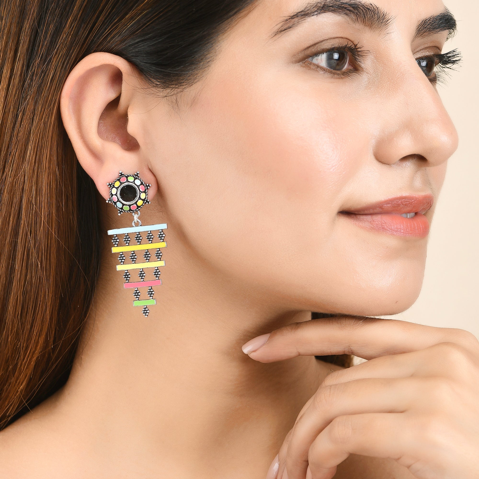Women's Folklore Colourful Layered Enamelled Earrings - Voylla