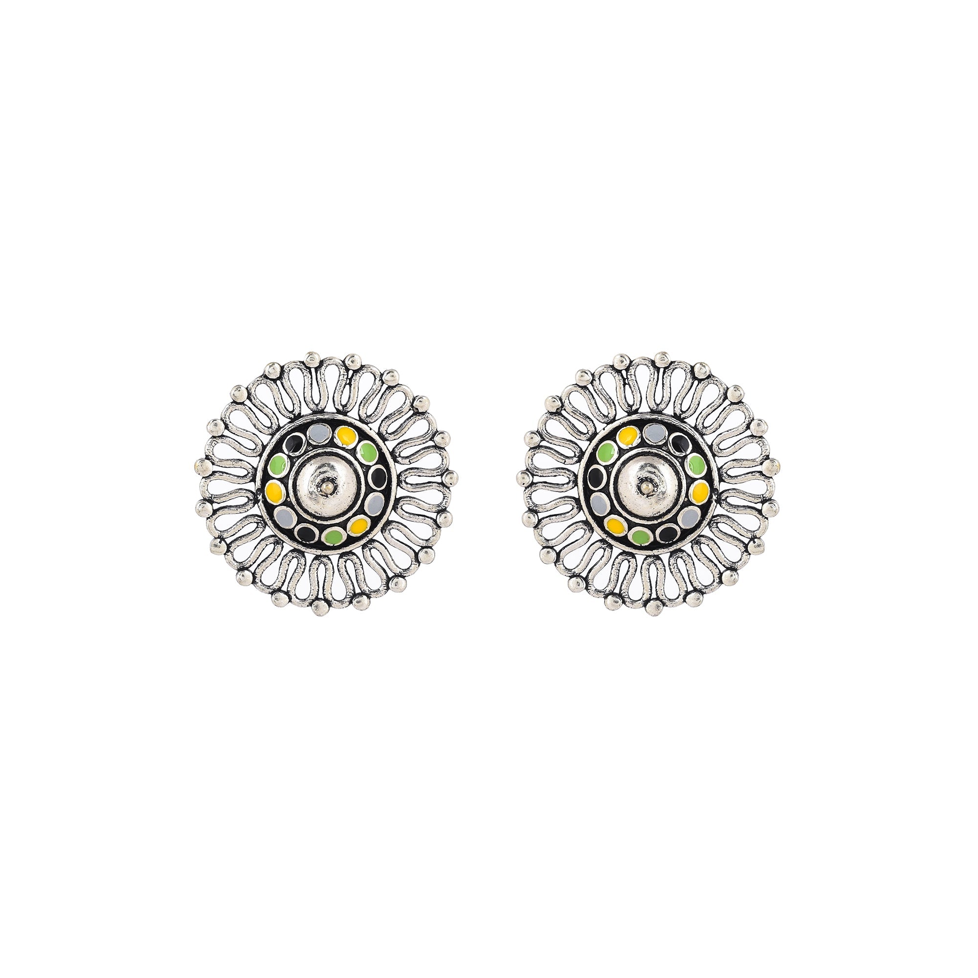 Women's Folklore Silver Plated Round Cutwork Stud Earrings - Voylla
