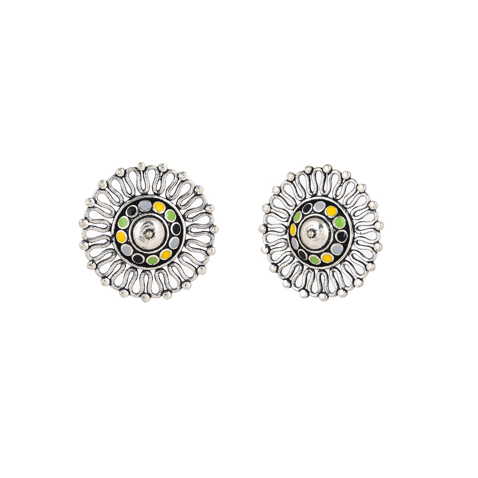Women's Folklore Silver Plated Round Cutwork Stud Earrings - Voylla