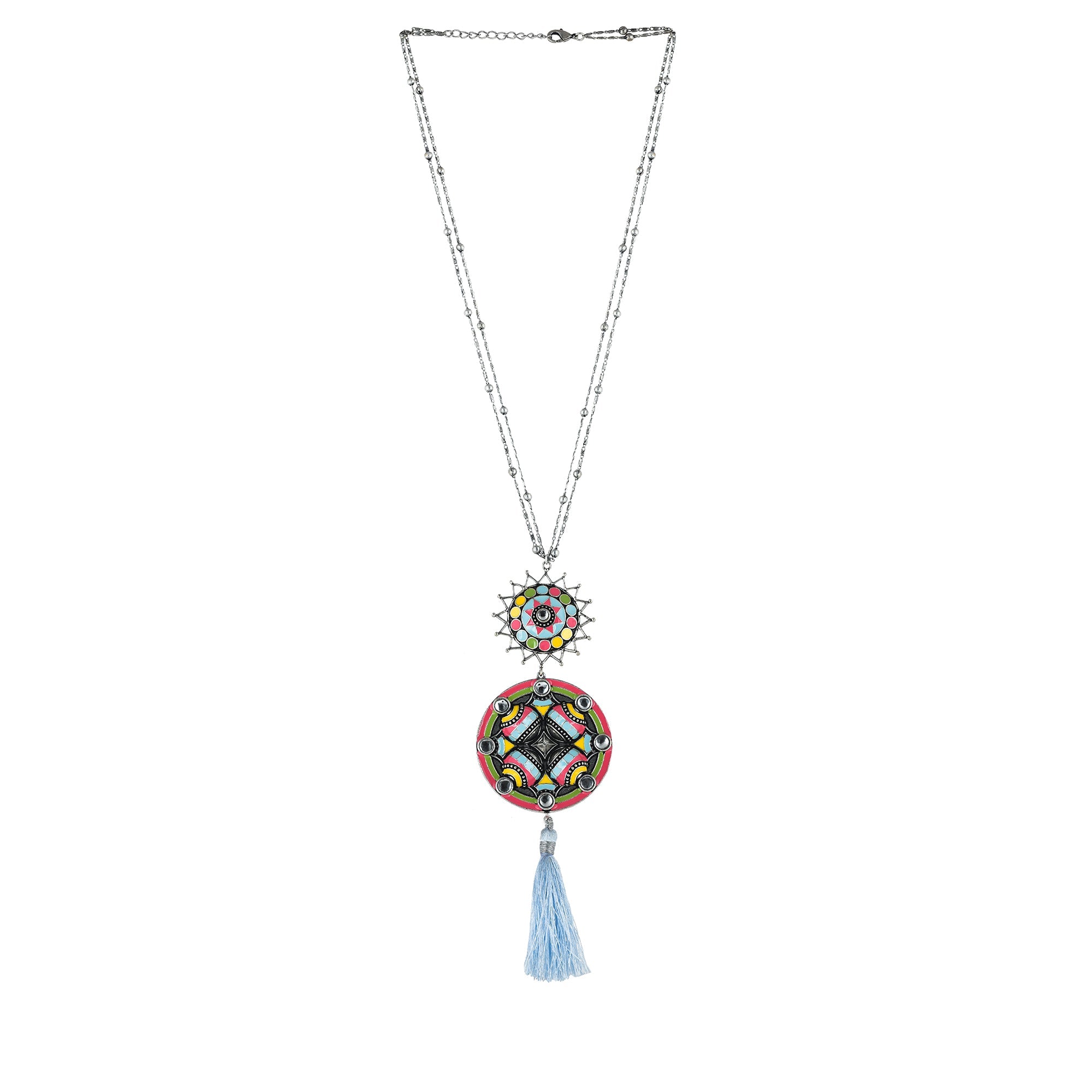 Women's Folklore Tassel Drop Enamelled Necklace - Voylla