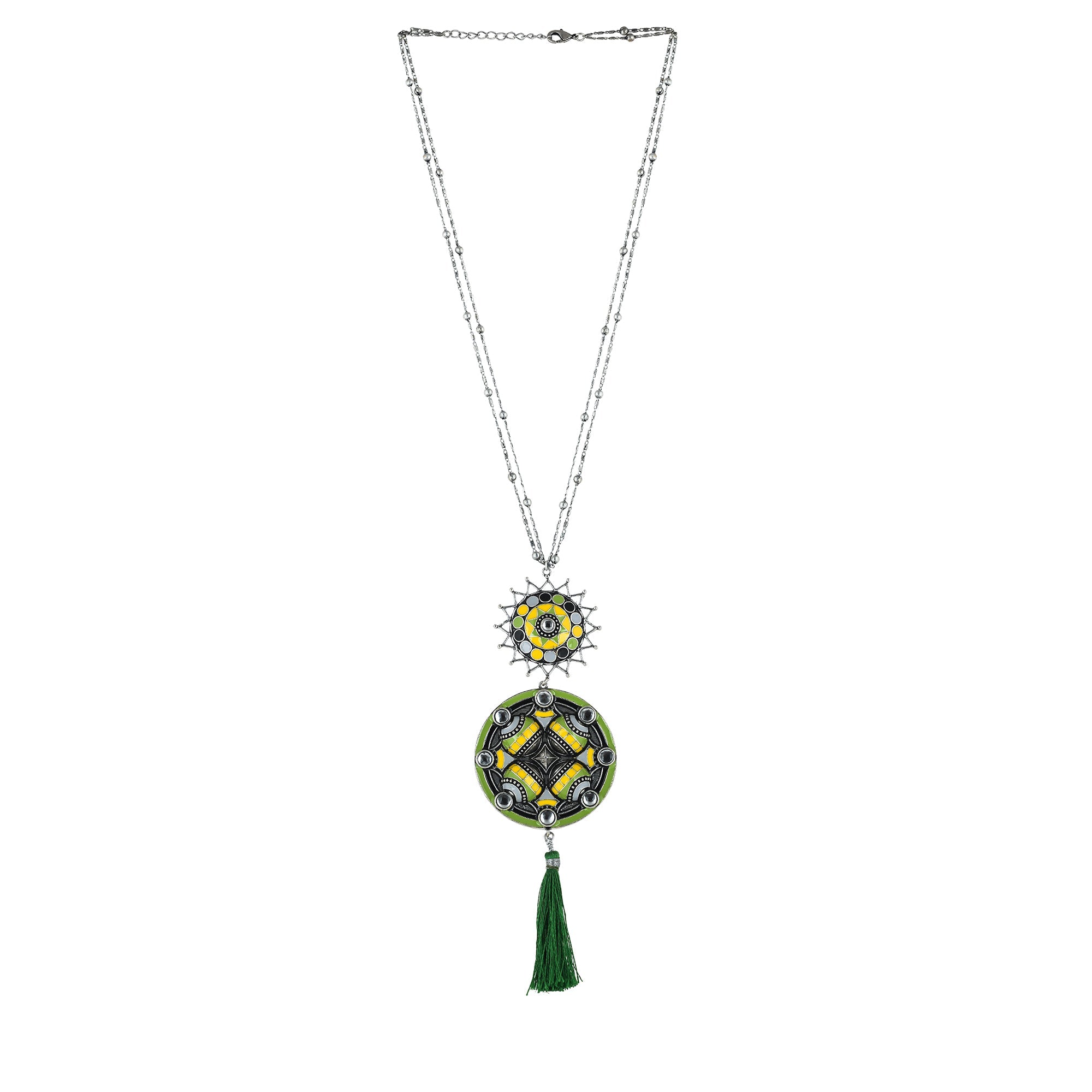 Women's Folklore Circles Enamelled Tassel Drop Necklace - Voylla