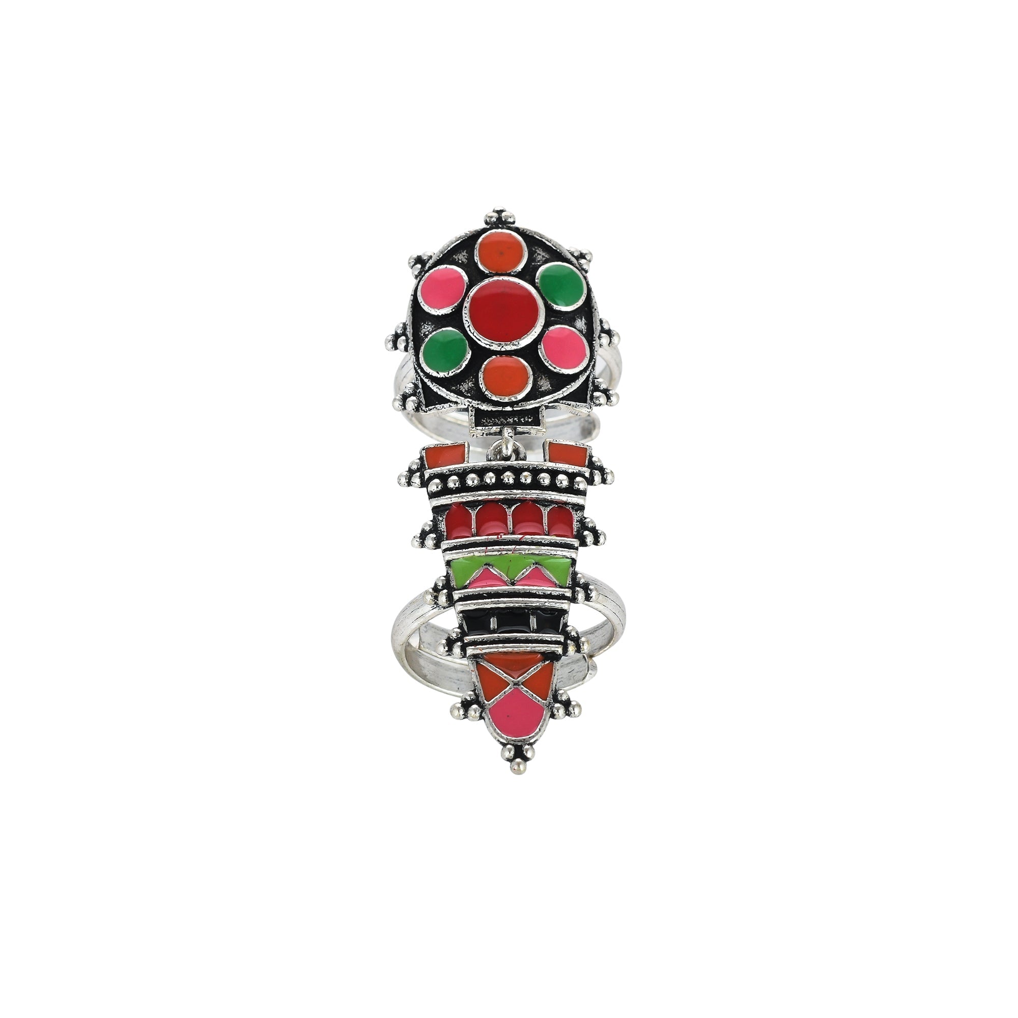 Women's Folklore Beaded Coloured Enamel Long Ring - Voylla