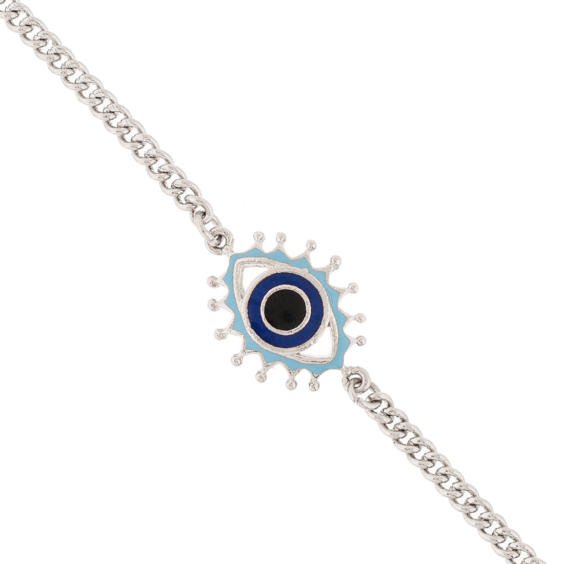 Women's Evil Eye Motif With Silver Oxidized Chain Bracelet - Voylla