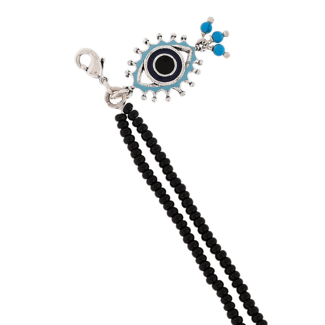 Women's Evil Eye Double Layer Black Beads Chain Bracelet - Voylla