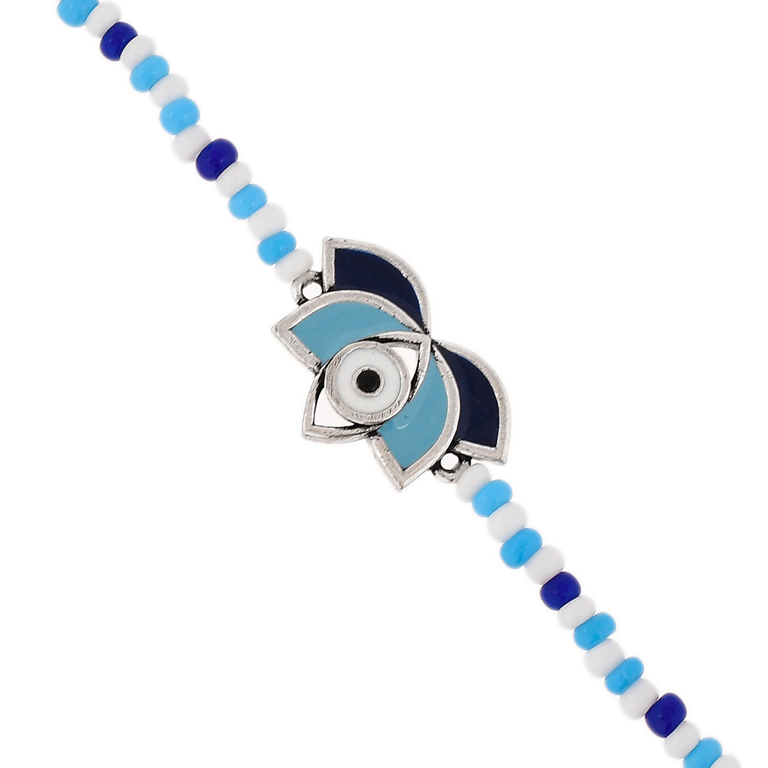 Women's Evil Eye Lotus Shape Blue-White Beads Chain Bracelet - Voylla