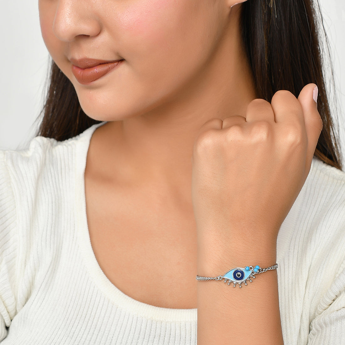 Women's Evil Eye Silver Oxidized Chain Bracelet - Voylla