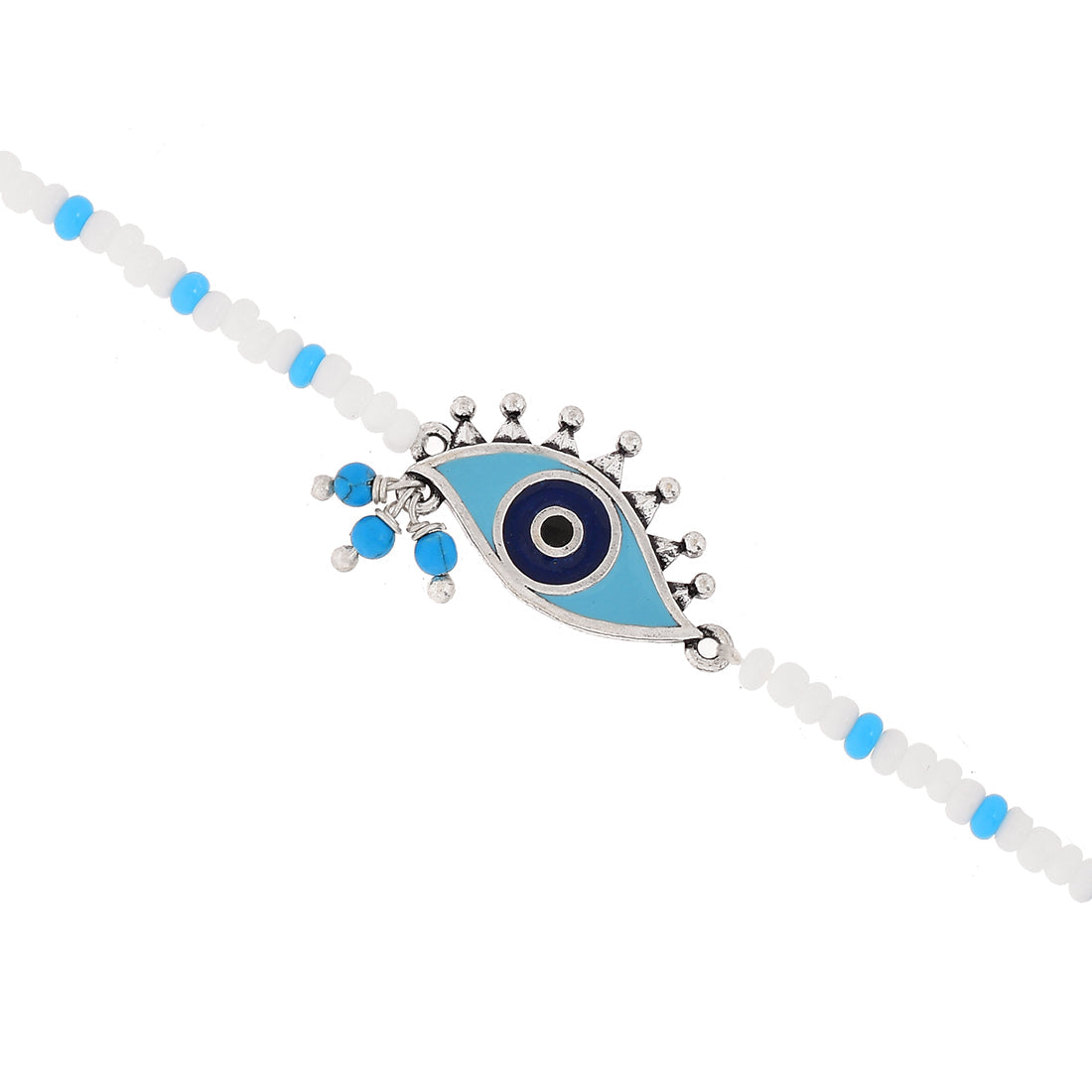 Women's Evil Eye Oxidized White And Blue Bracelet - Voylla