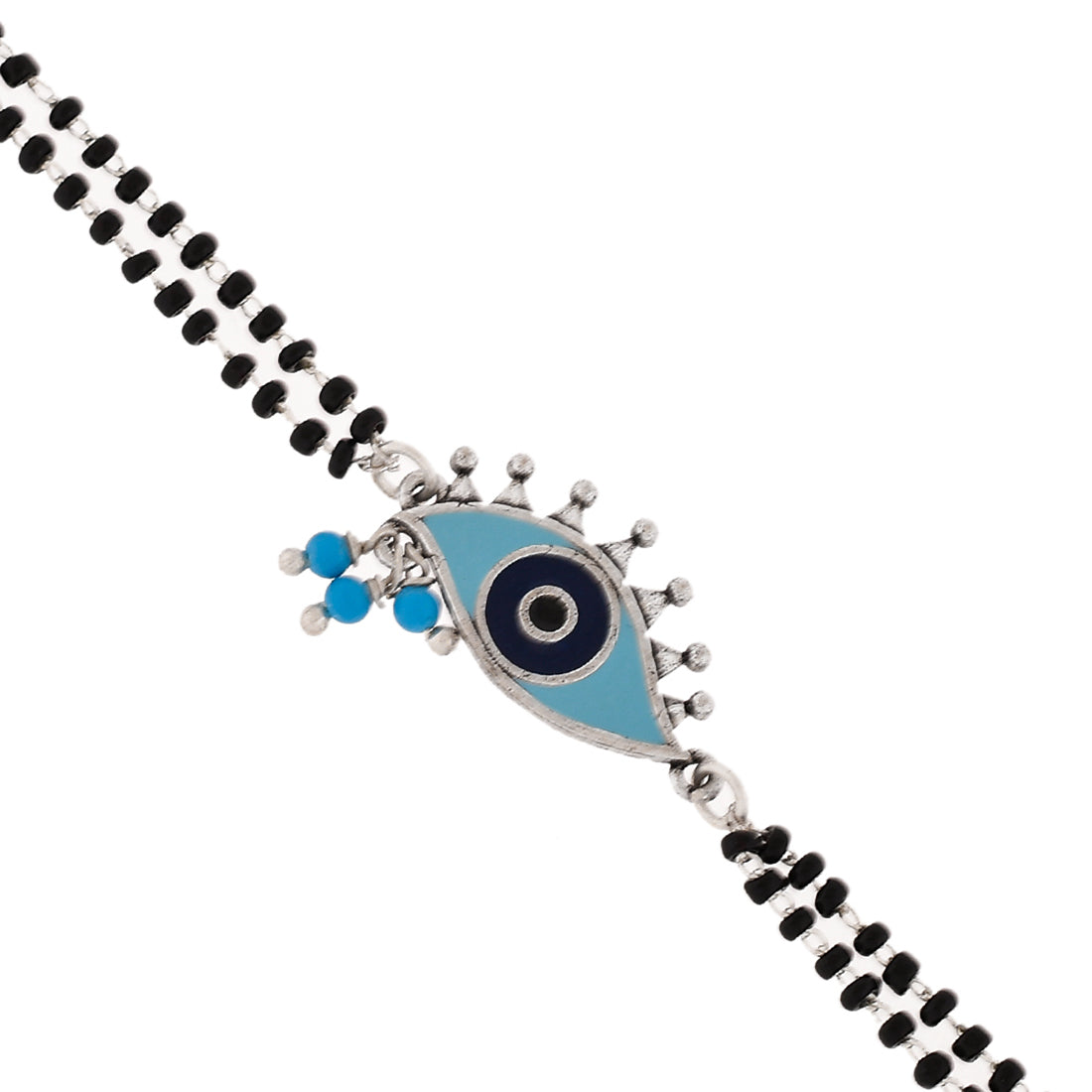 Women's Evil Eye Double Layer Black Bead Chain Bracelet - Voylla
