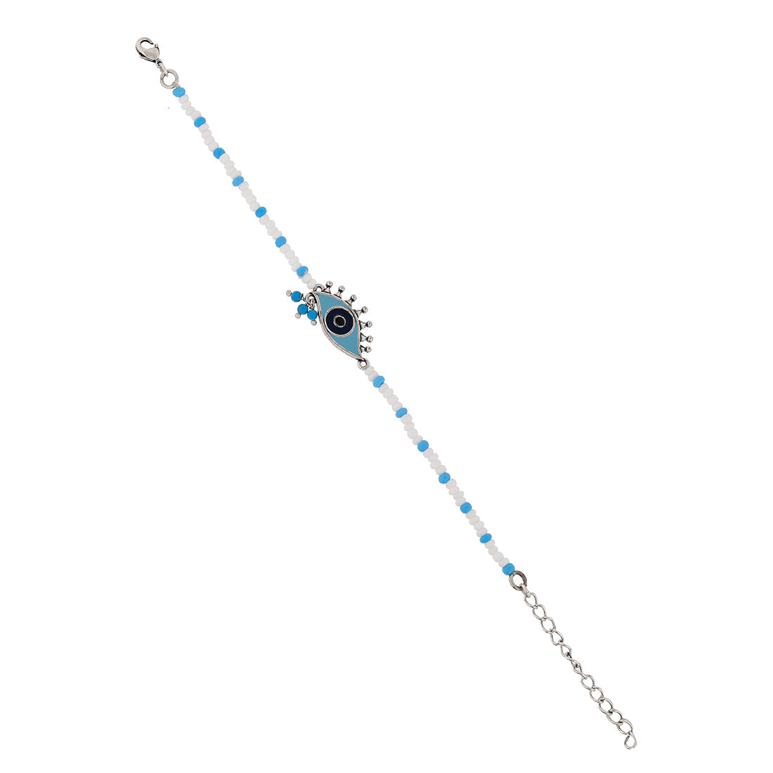 Women's Evil Eye Small Blue And White Bead Hangings Anklet - Voylla