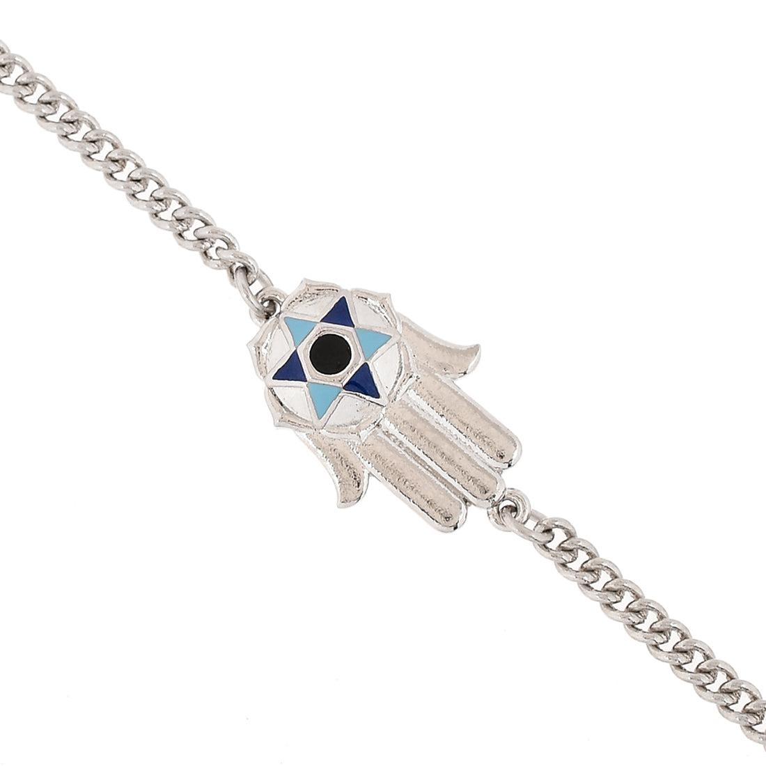 Women's Evil Eye Hamsa Bracelet With Silver Chain - Voylla