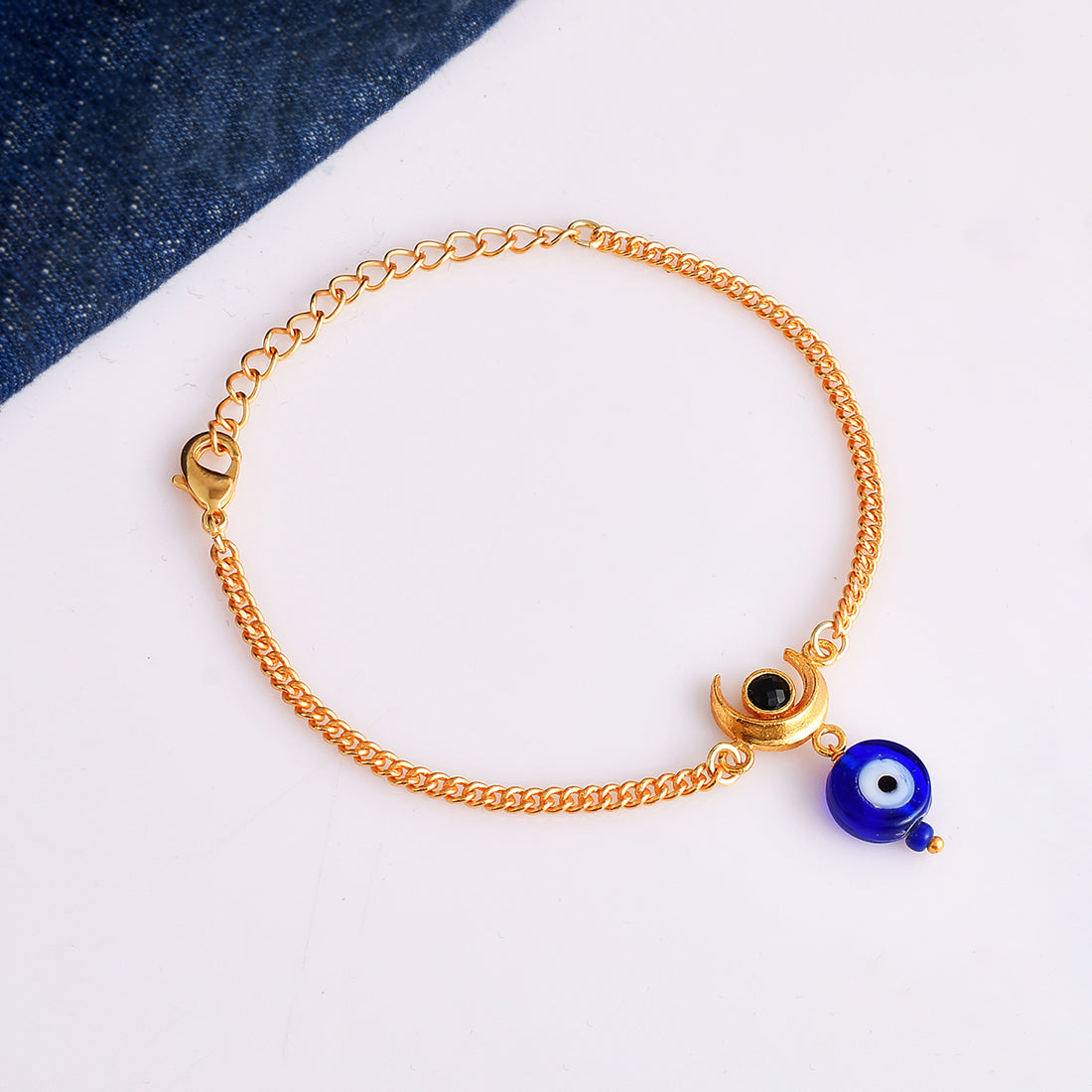 Women's Evil Eye Gold Shiva Moon With Hanging Bead Bracelet - Voylla