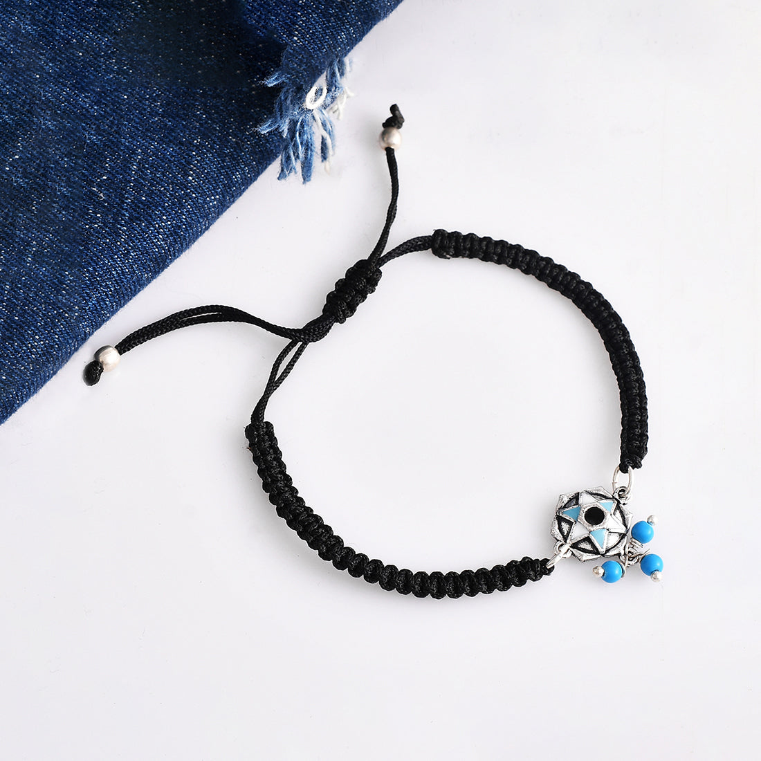Women's Evil Eye Motif With Blue Beads Hanging Bracelet - Voylla