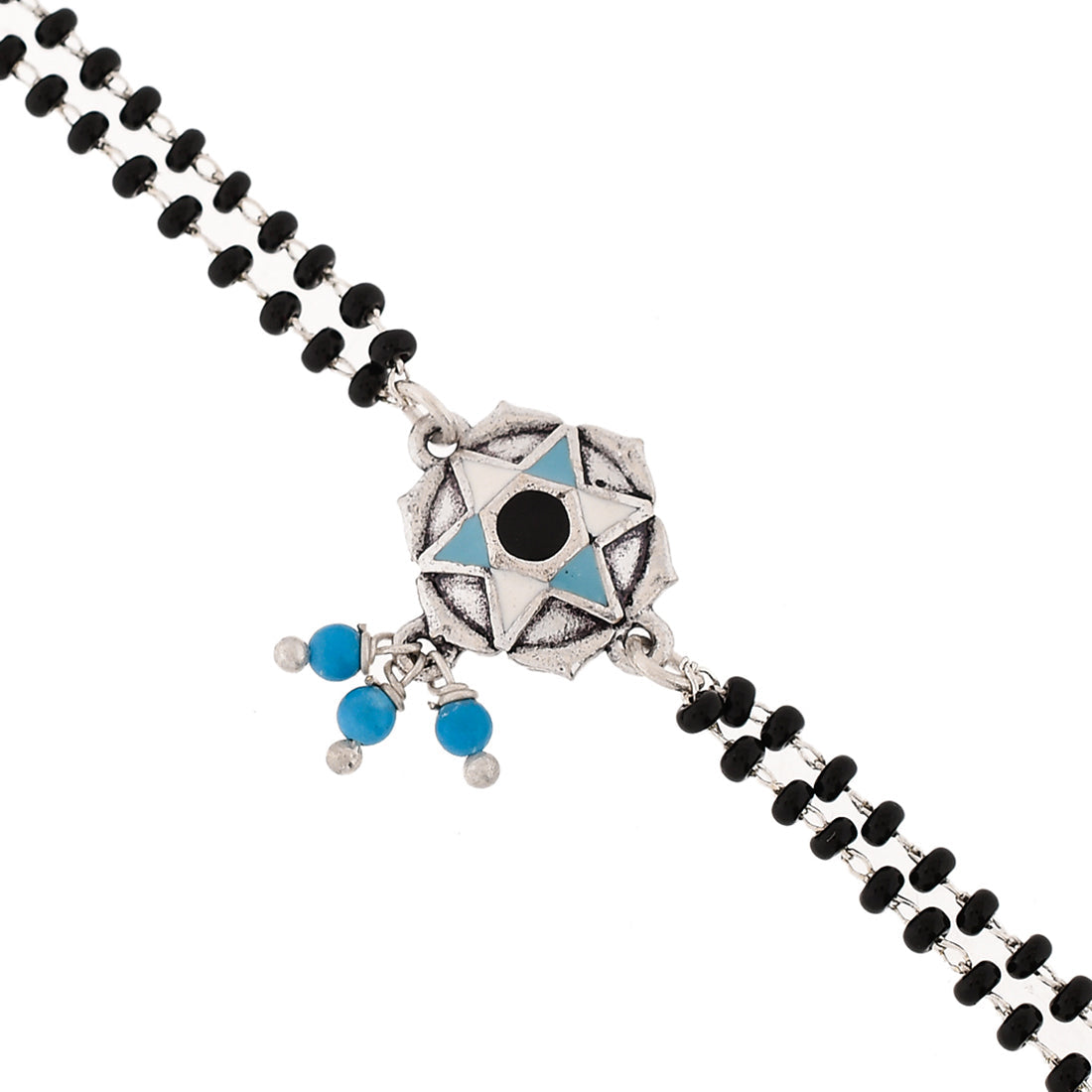 Women's Evil Eye Black Bead Chain Silver Oxidized Bracelet - Voylla