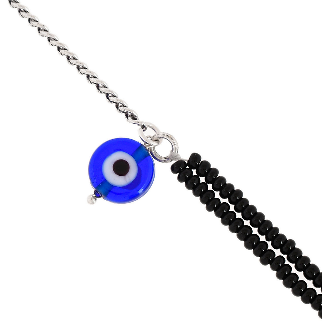 Women's Evil Eye Black Beads Silver Oxidized Bracelet - Voylla
