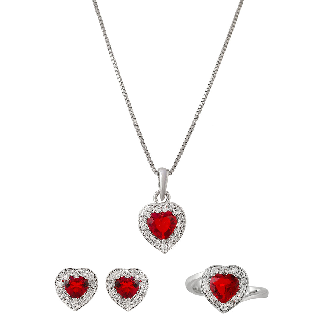 Women's Sparkling Essentials Red Heart Shaped Cluster Setting Cz Box Set - Voylla