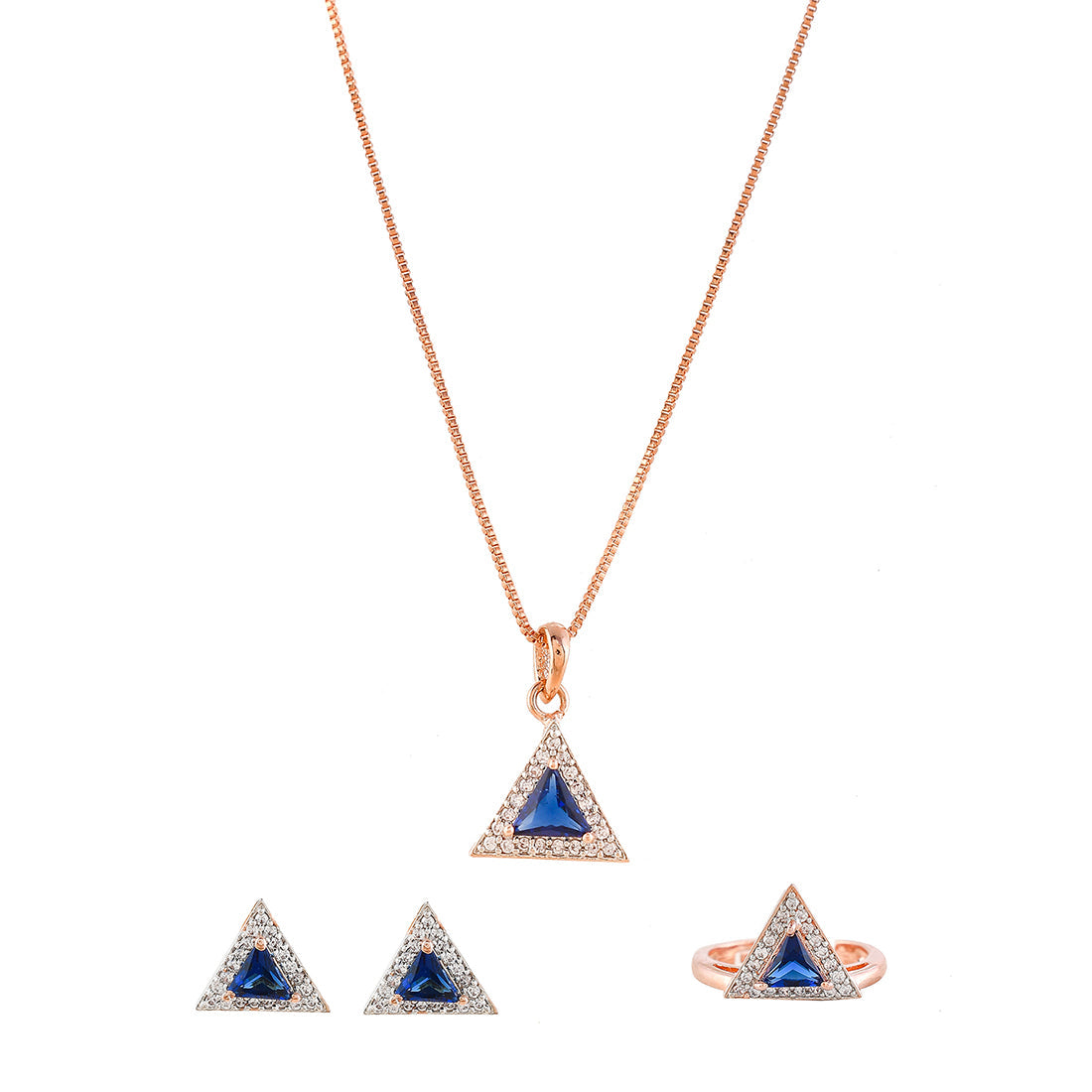 Women's Sparkling Essentials Blue Triangle Cut Zirconia Box Set - Voylla