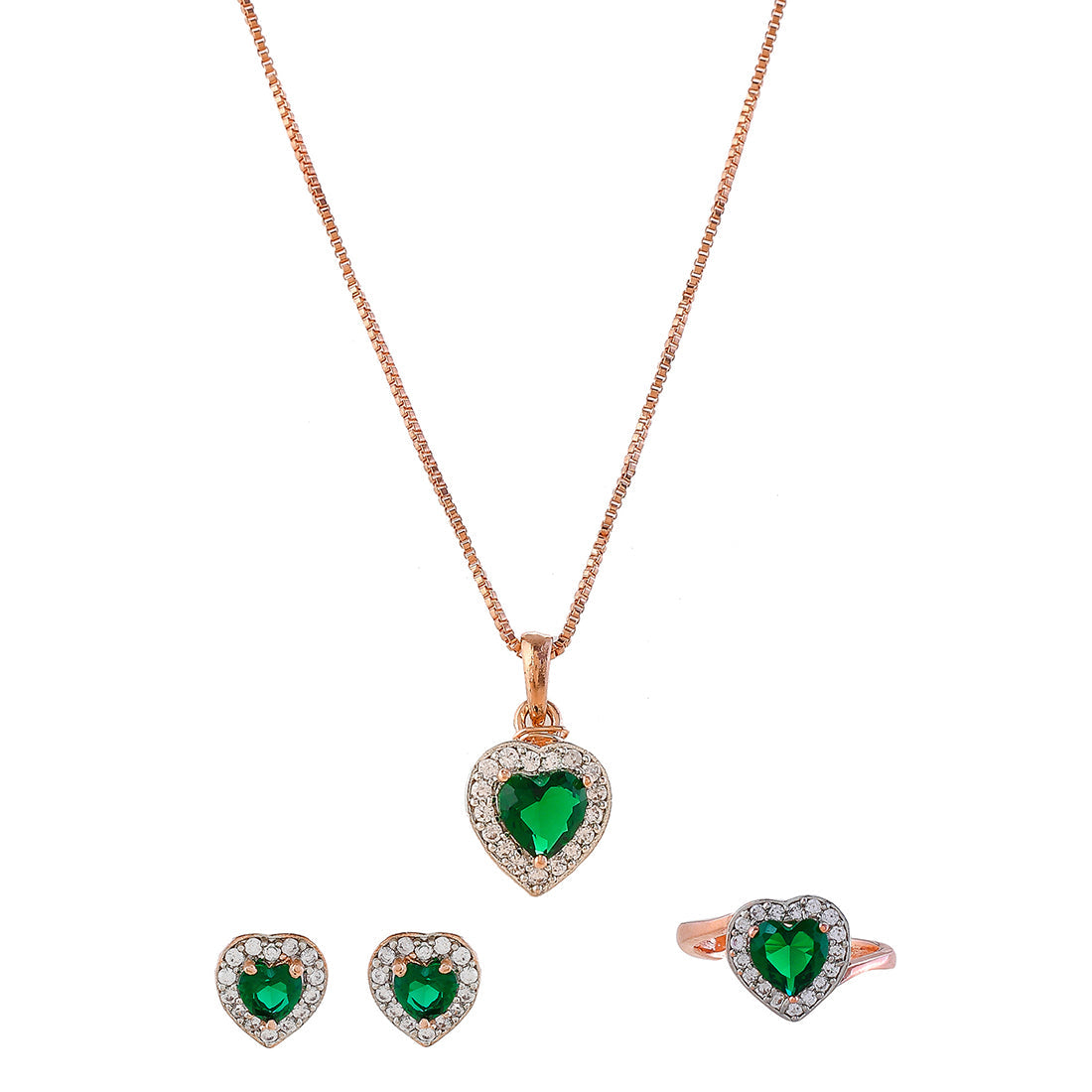 Women's Sparkling Essentials Green Heart Shaped Zirconia Box Set - Voylla