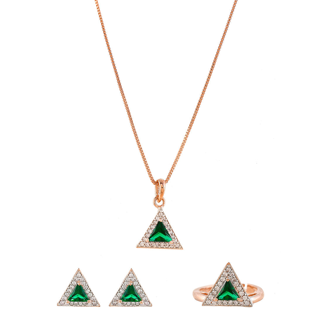 Women's Sparkling Essentials Green Triangle Cut Zirconia Box Set - Voylla
