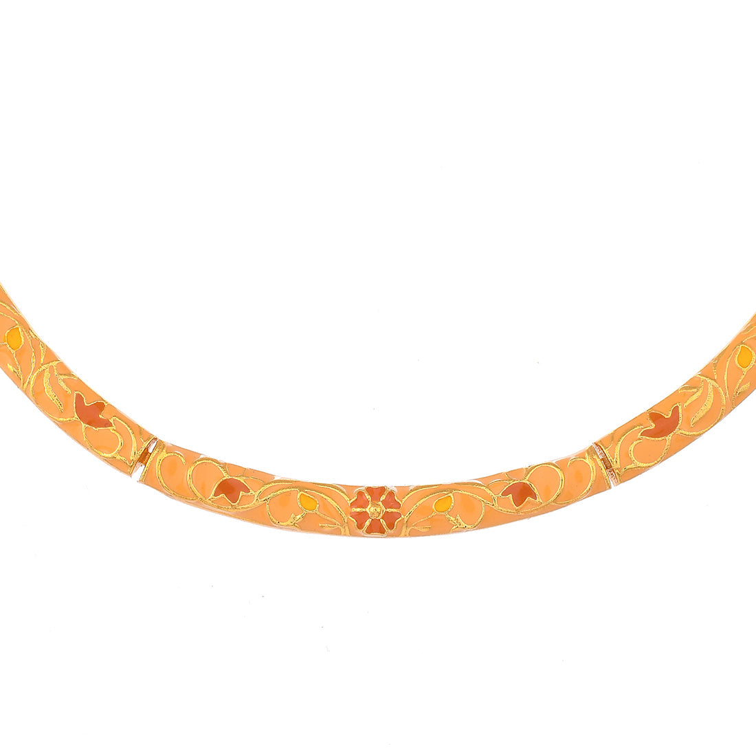 Women's Enameled Elegance Orange Floral Gold-Plated Necklace Set - Voylla