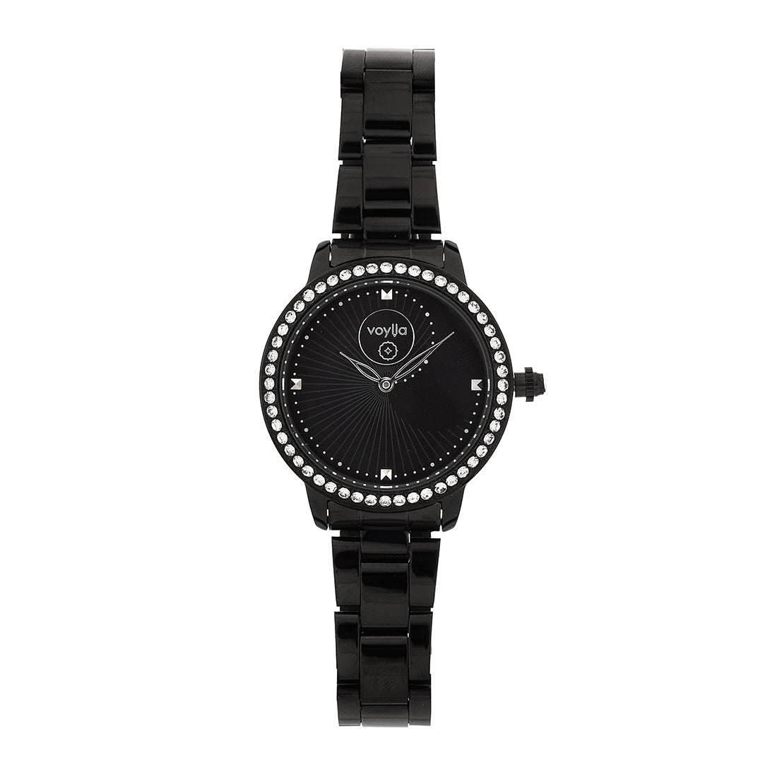 Voylla Black Dial Studded Steel Watch - Voylla
