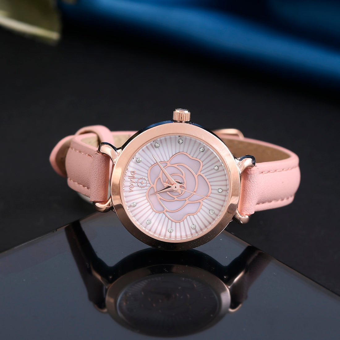 Voylla Rose Gold Plated Floral Dial Watch - Voylla