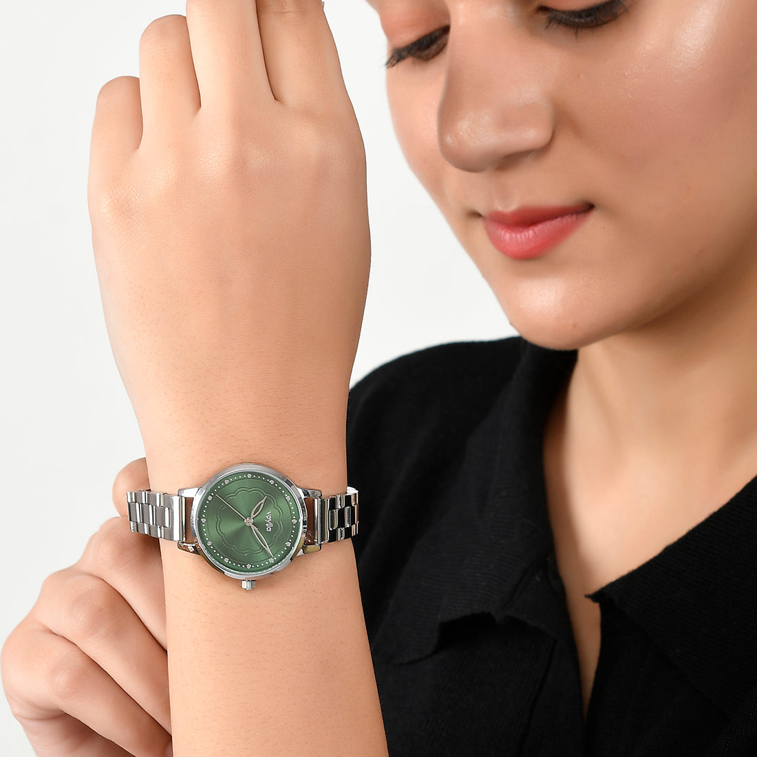 Voylla Silver Toned Green Dial Watch - Voylla