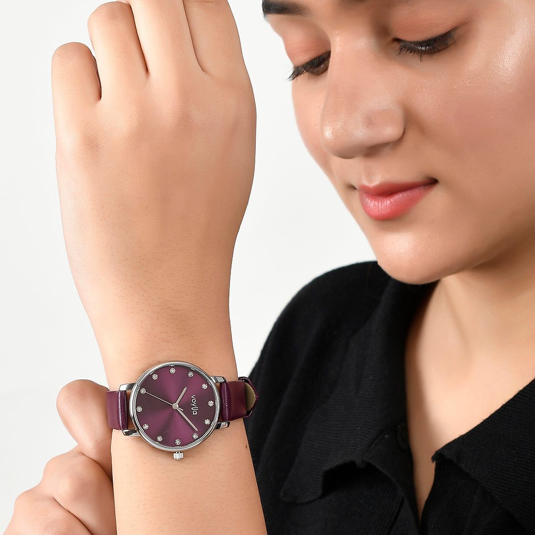 Voylla Studded Purple Dial Watch - Voylla
