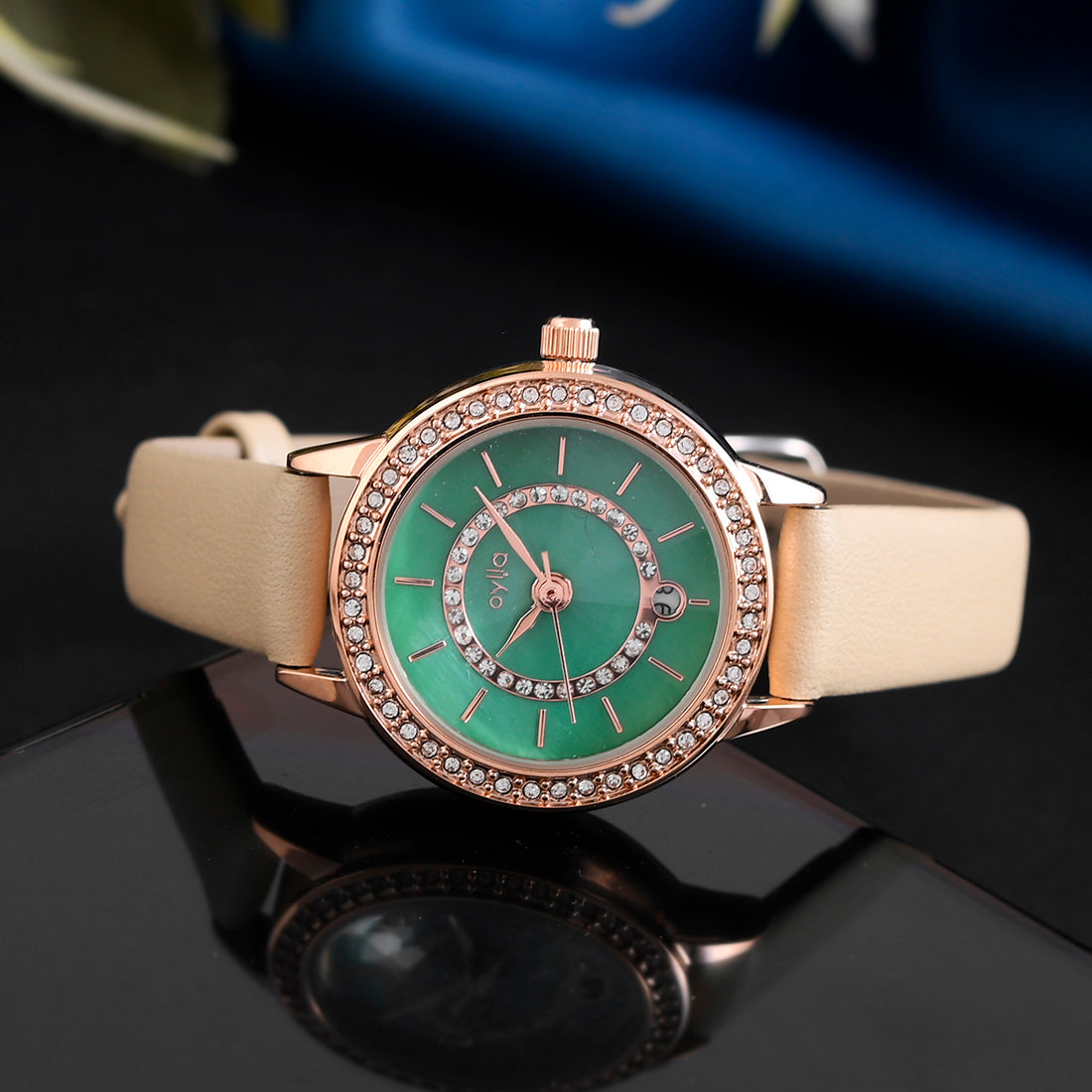 Voylla Gem Studded Green Dial Watch - Voylla