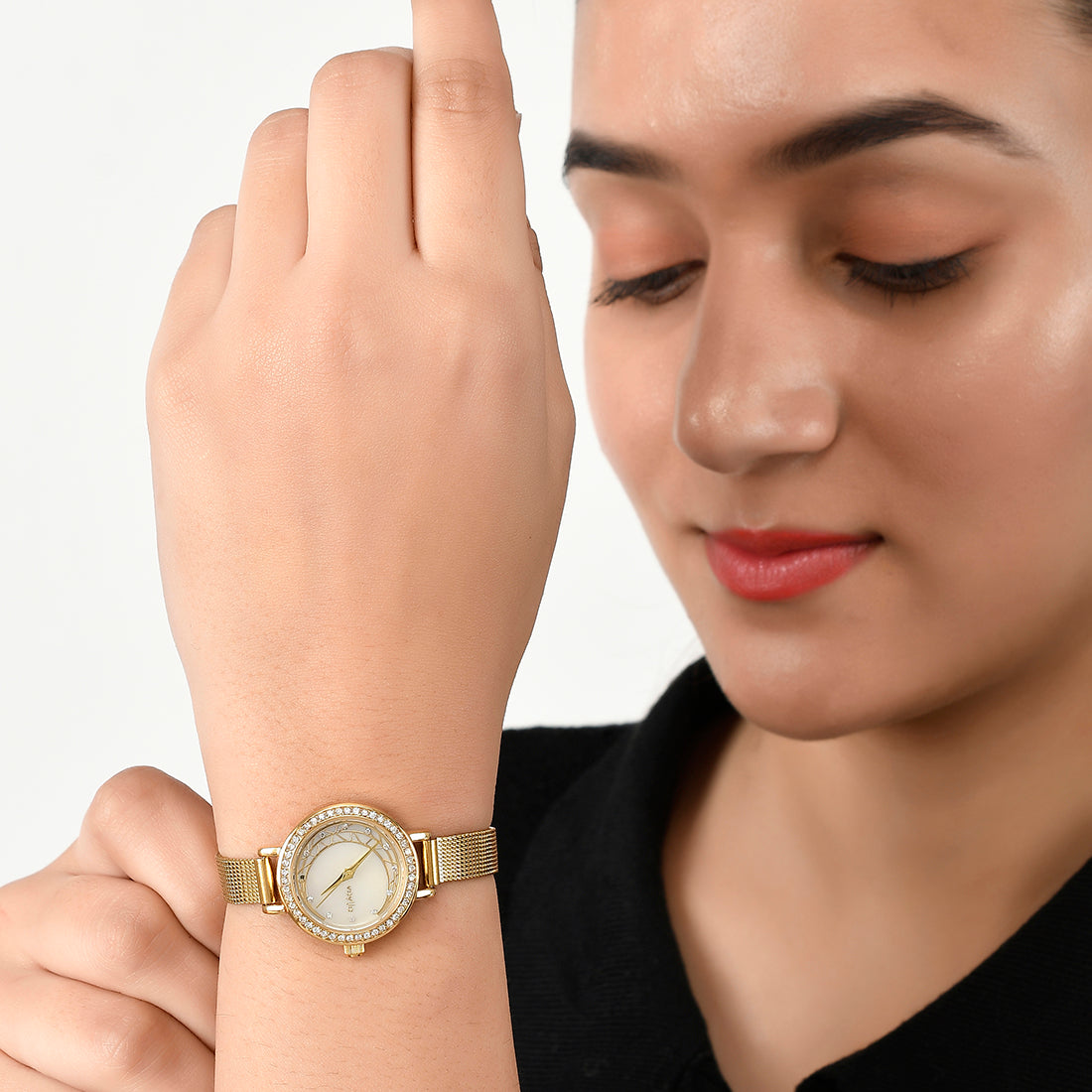 Voylla Gem Studded Gold Toned Watch - Voylla
