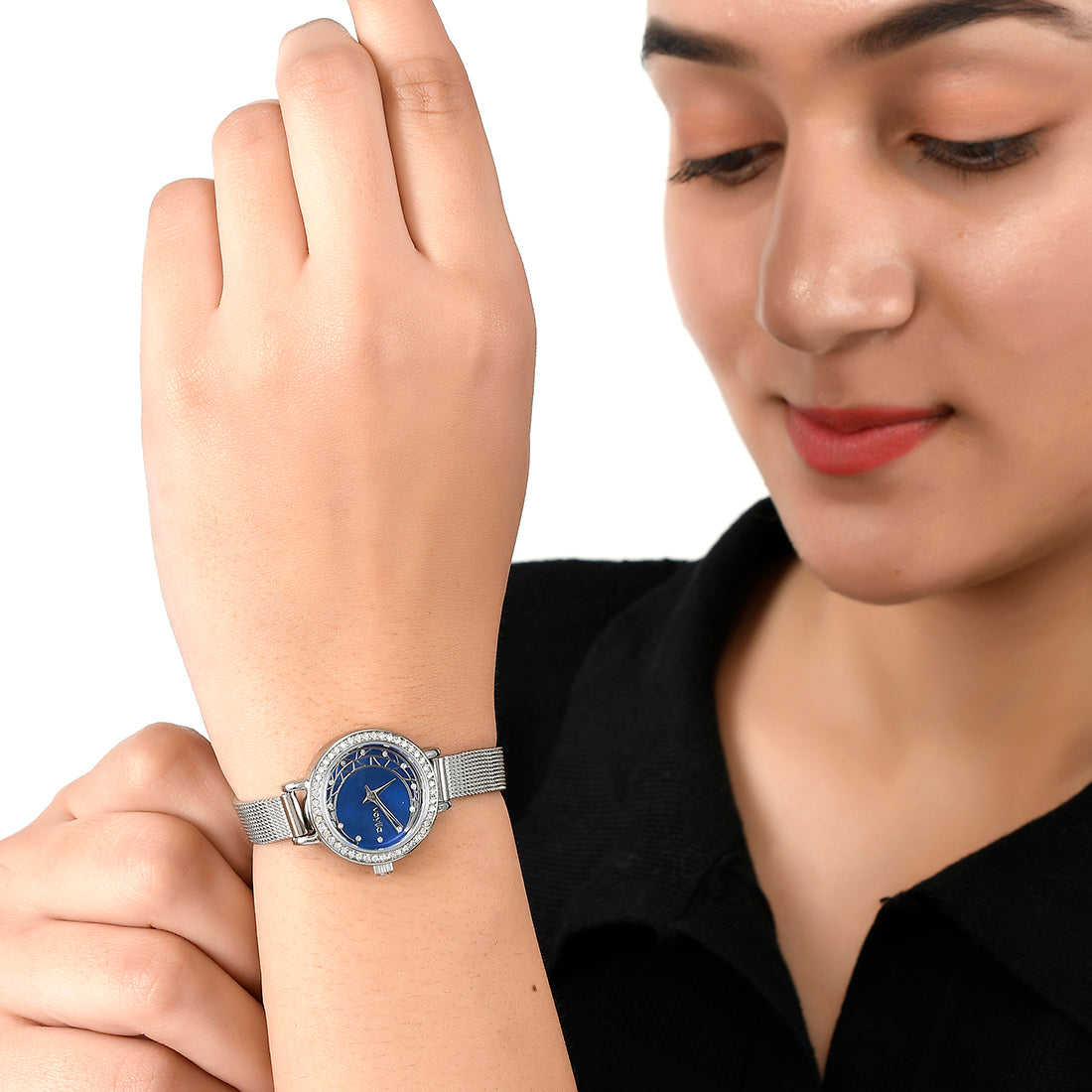 Voylla Crescent Motif Blue Dial Watch - Voylla