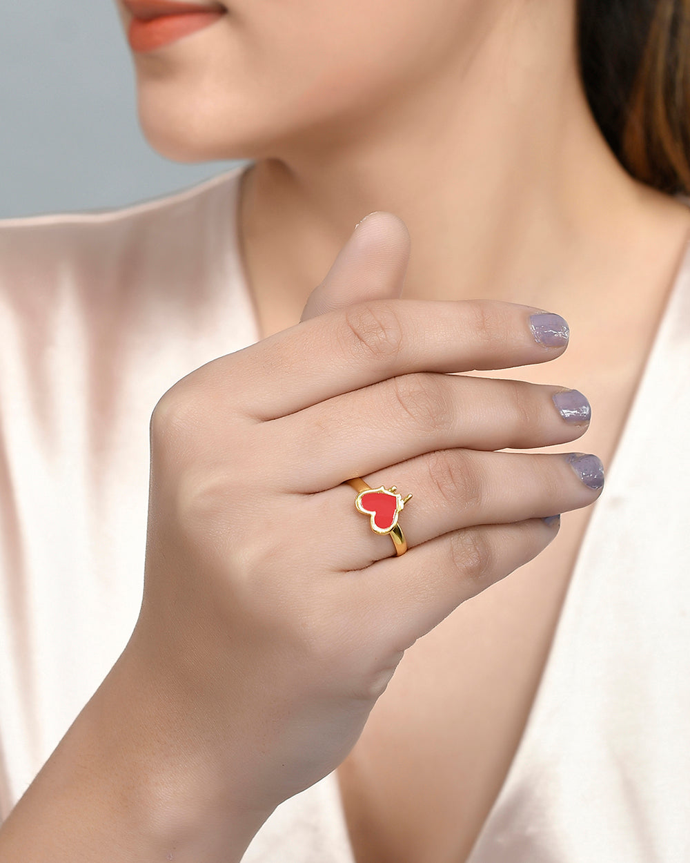 Women's Red Heart Adjustable Ring - Voylla