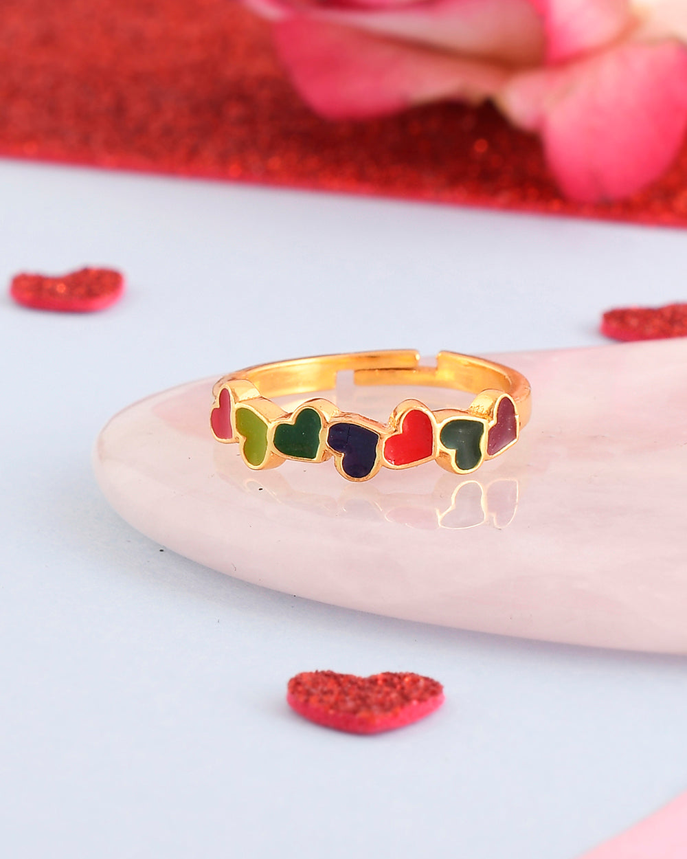Women's Tiny Coloured Hearts Ring - Voylla