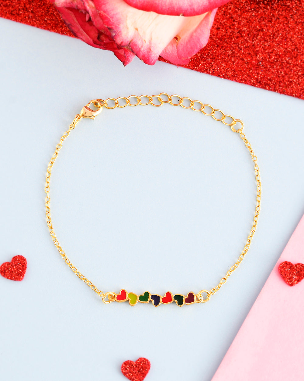Women's Tiny Coloured Hearts Bracelet - Voylla