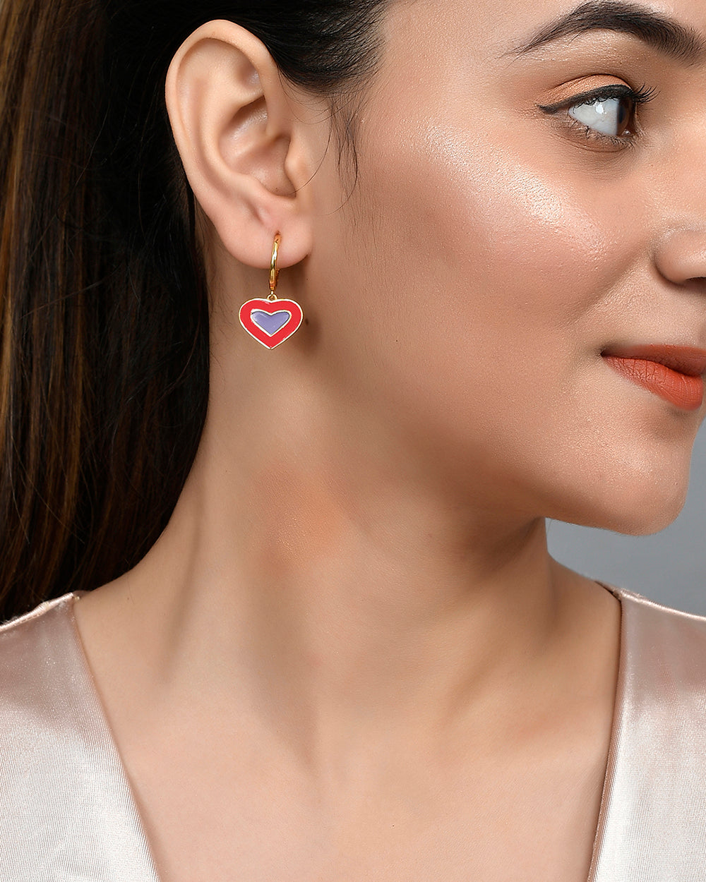 Women's Layered Hearts Enamelled Earrings - Voylla
