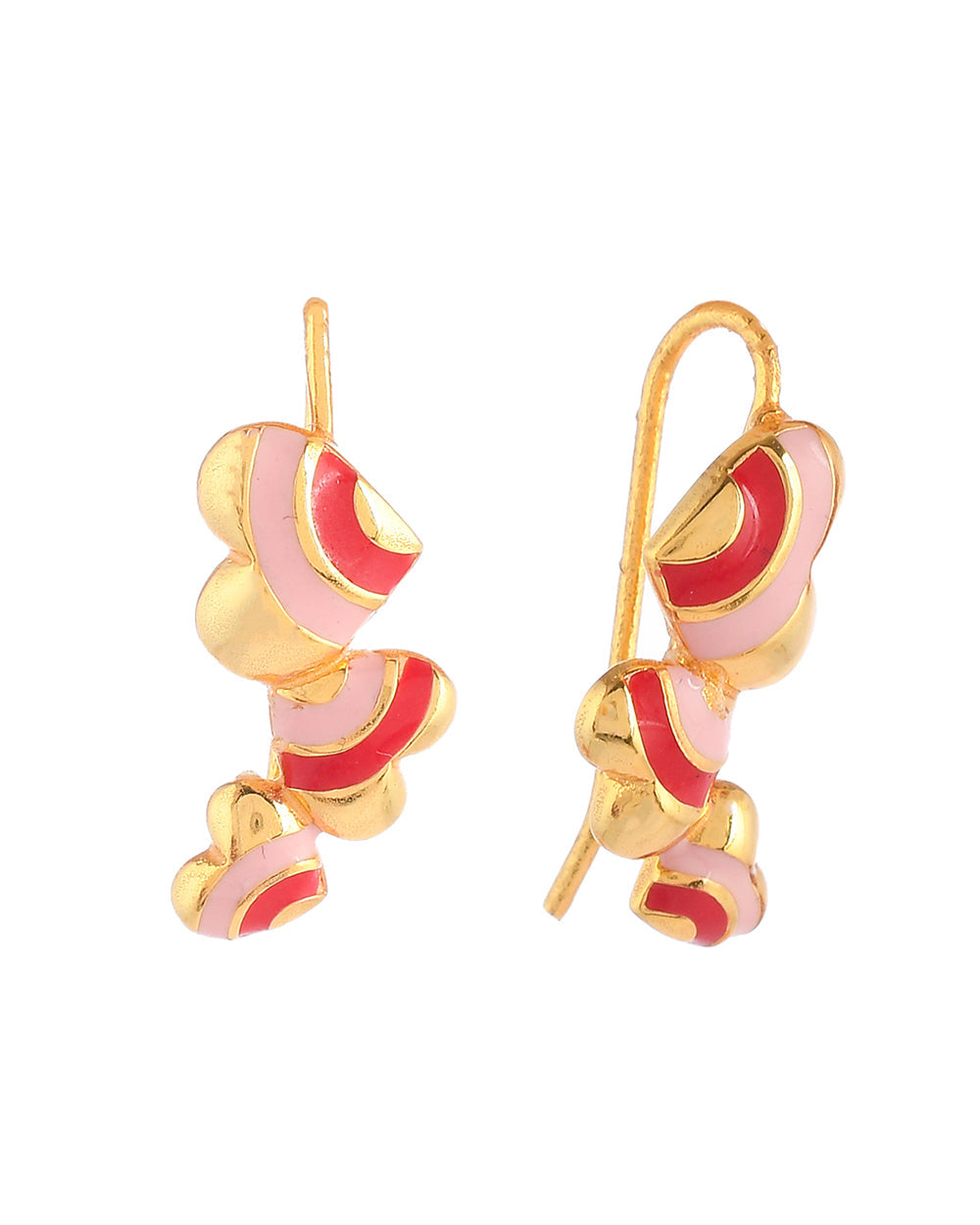 Women's Pink And Red Heart Drops Earrings - Voylla
