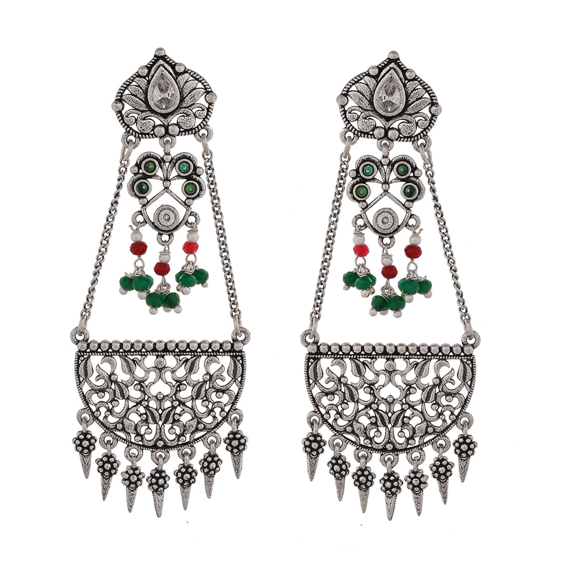 Women's Abharan Oxidised Silver Plated Lightly Embellished Earrings - Voylla