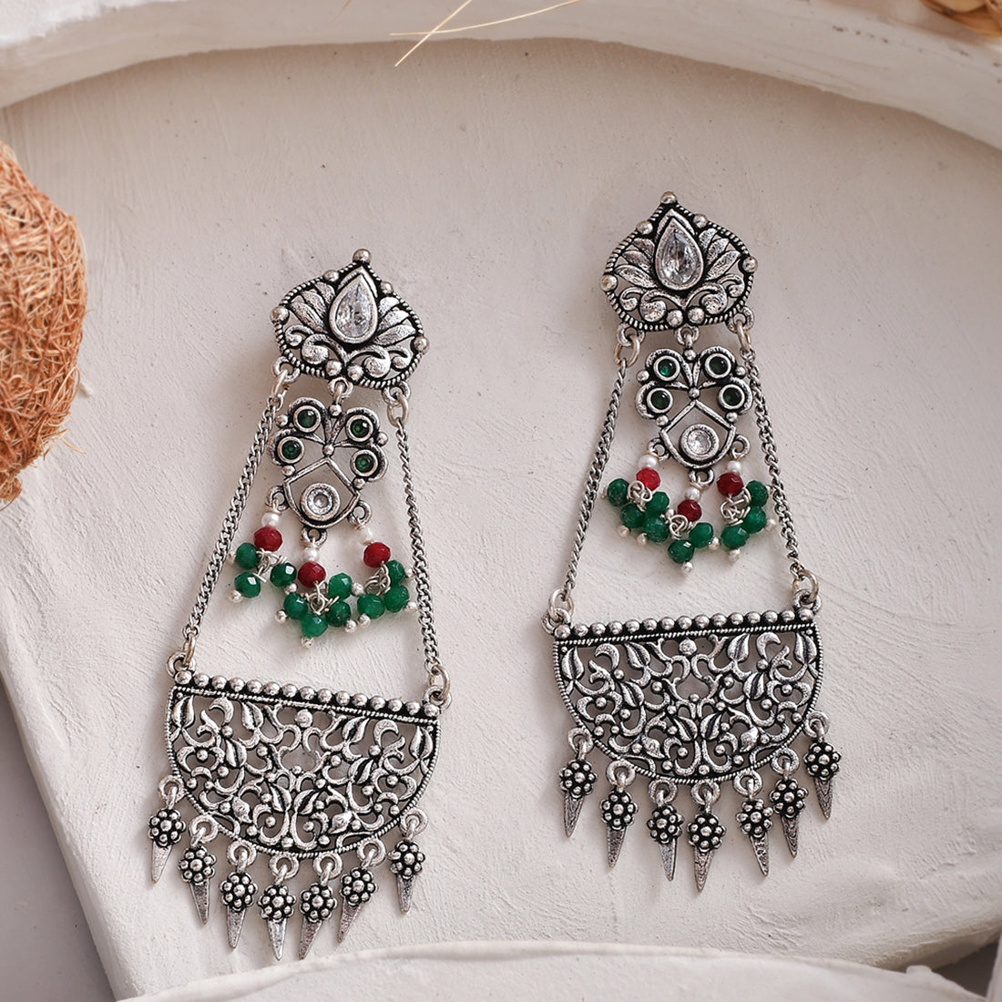 Women's Abharan Oxidised Silver Plated Lightly Embellished Earrings - Voylla