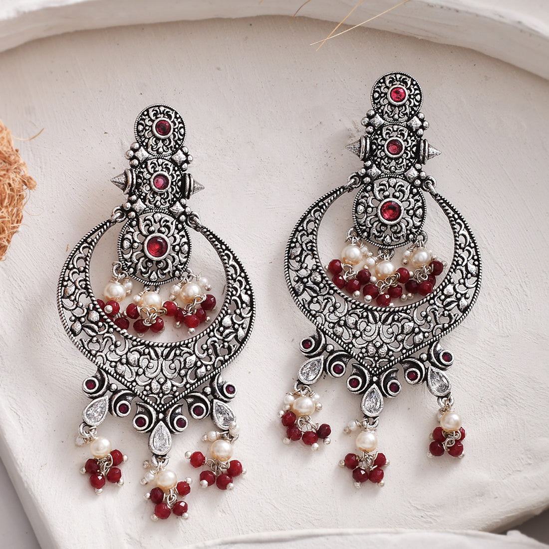 Women's Abharan White Pearls And Stones Drop Earrings - Voylla