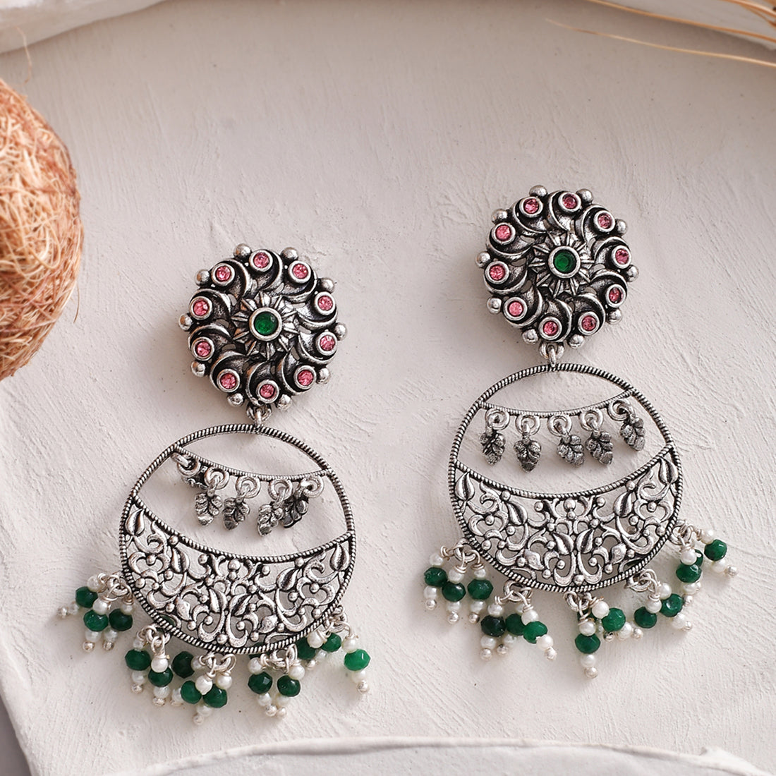 Women's Abharan Pink Stones And Pearls Drop Earrings - Voylla