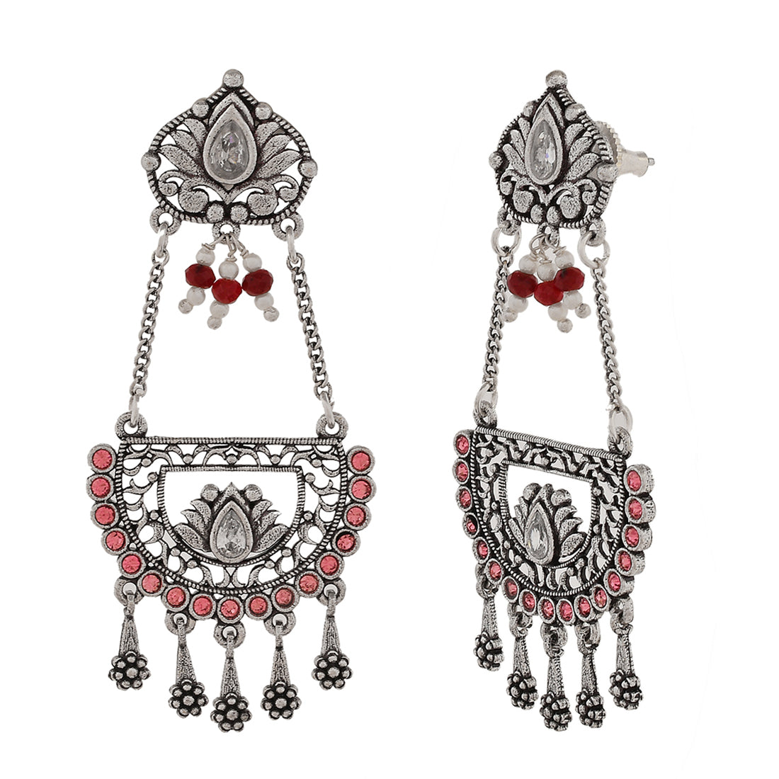 Women's Abharan Round Cut Pink Stones Drop Earrings - Voylla