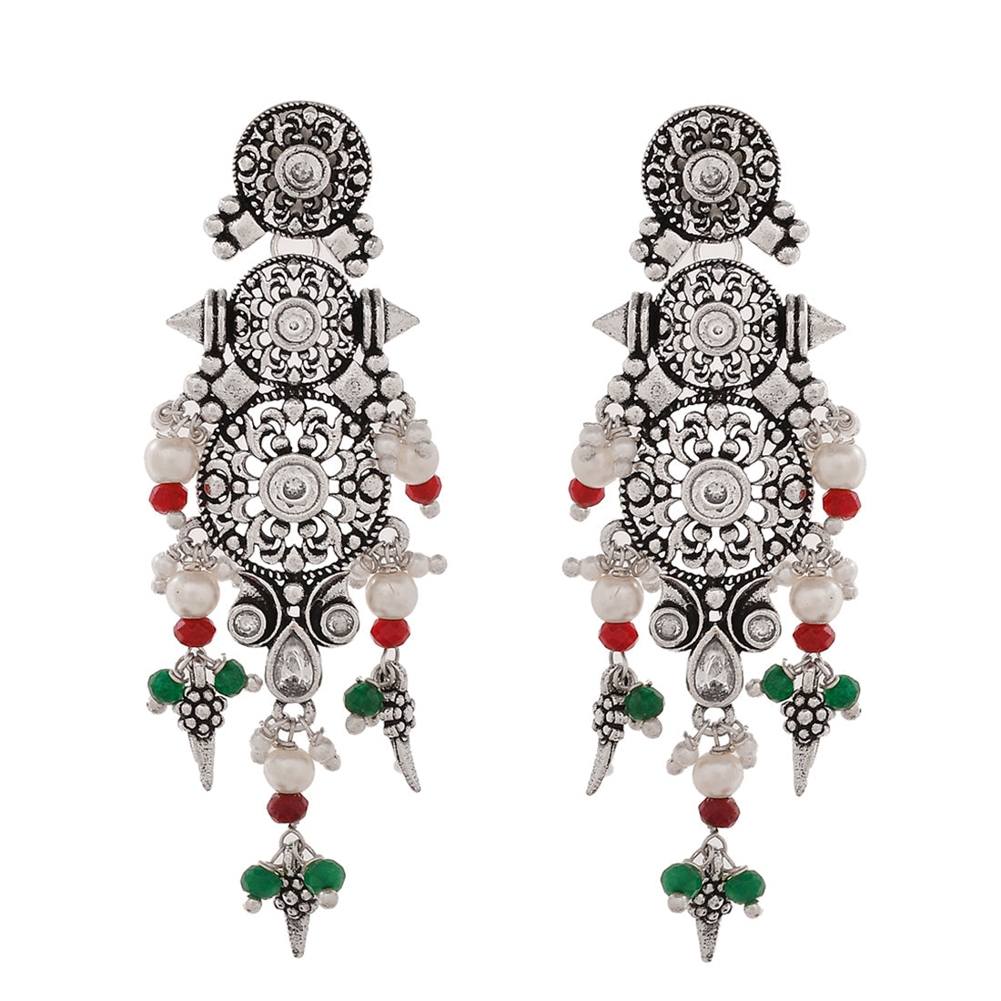 Women's Abharan Tribal Inspired White Pearls Earrings - Voylla
