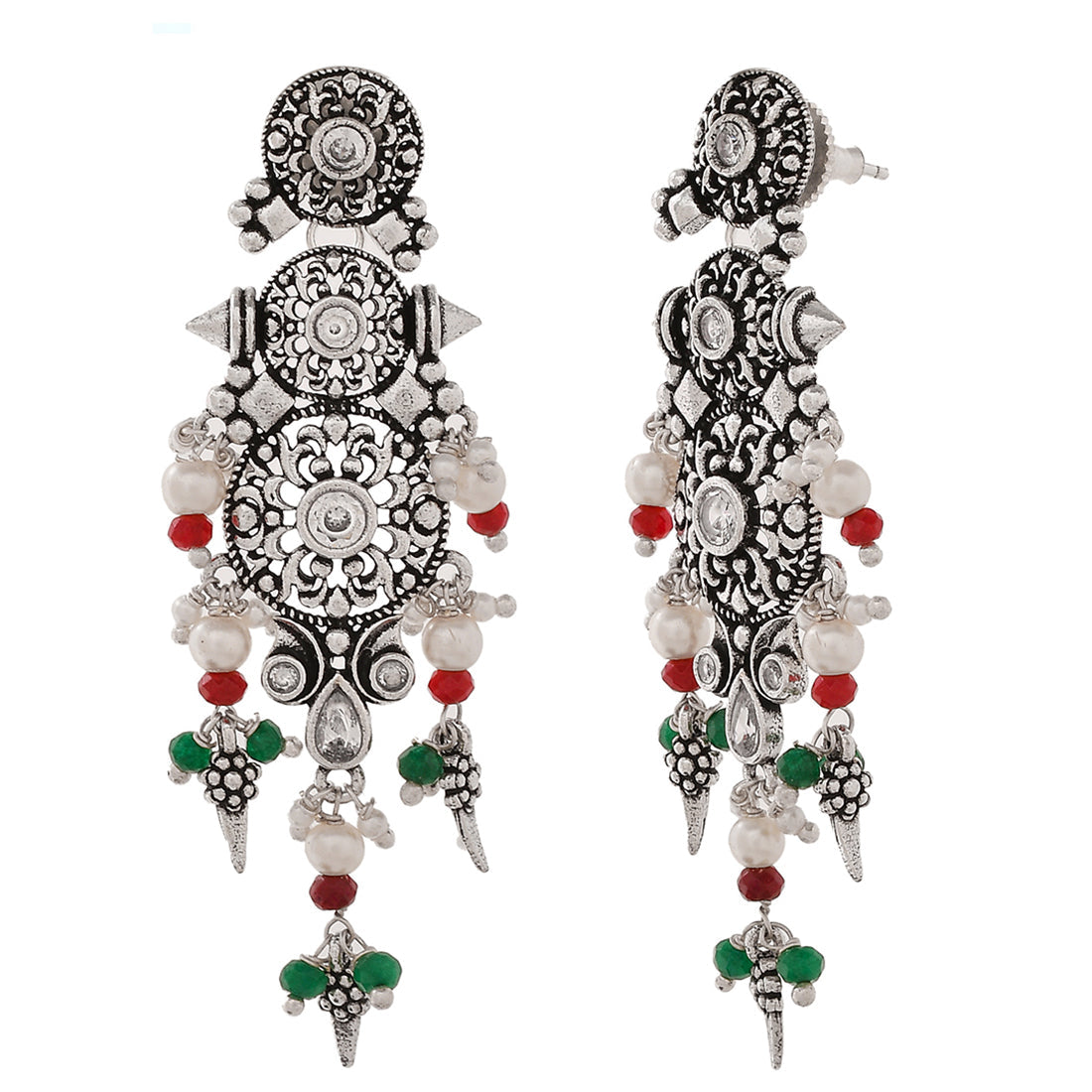 Women's Abharan Tribal Inspired White Pearls Earrings - Voylla