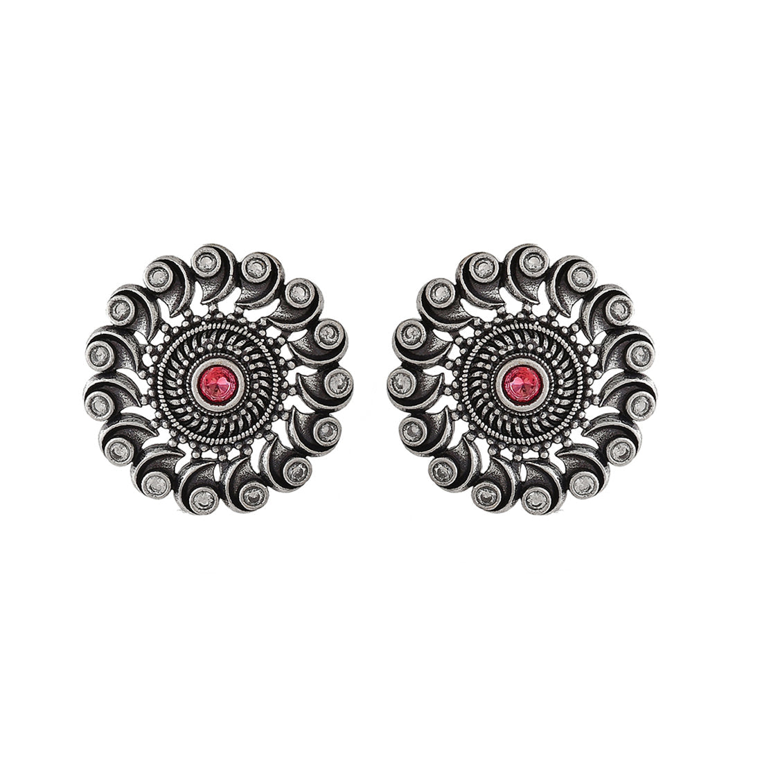 Women's Abharan Red And White Round Cut Stones Stud Earrings - Voylla