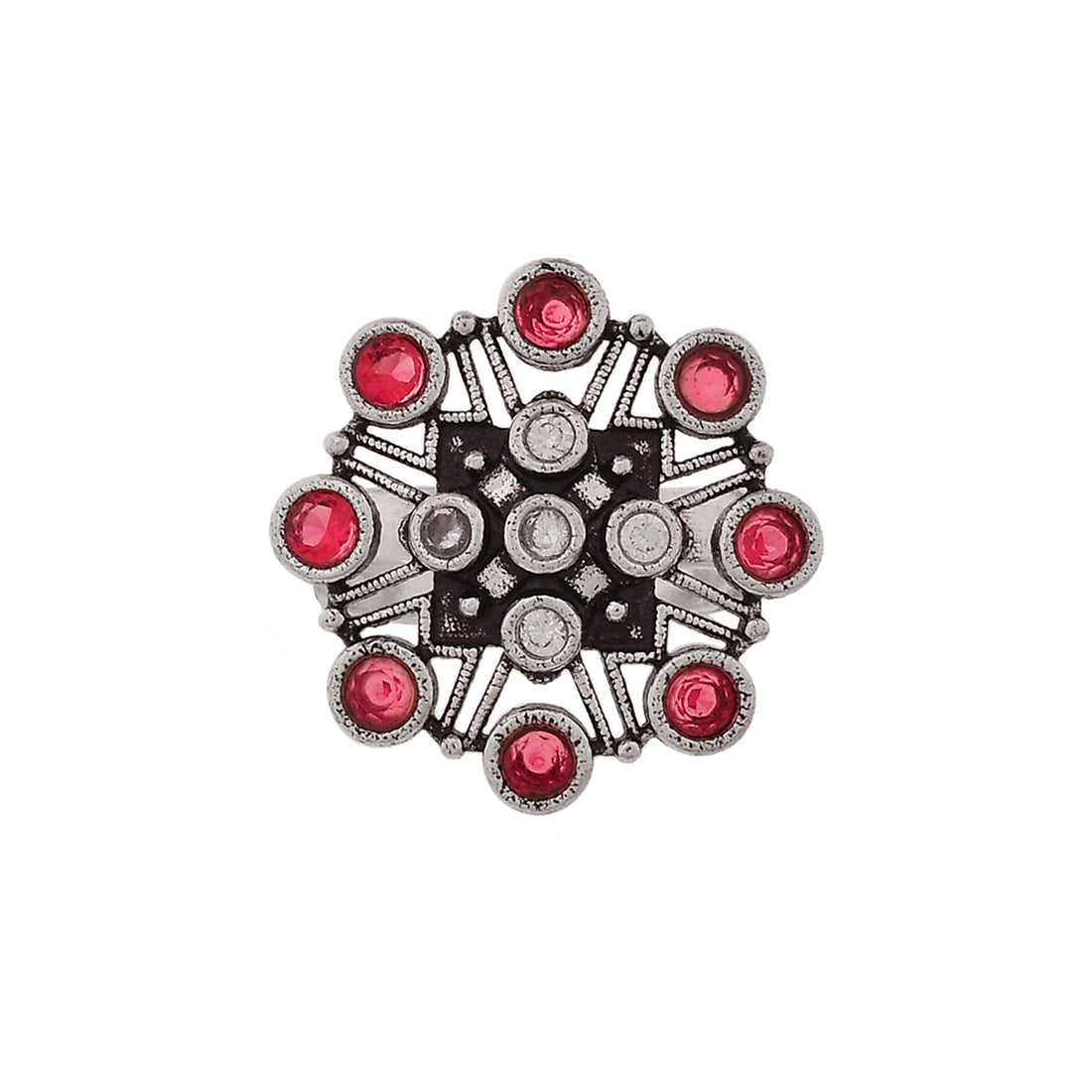 Women's Abharan Pink Round Cut Stones Floral Ring - Voylla
