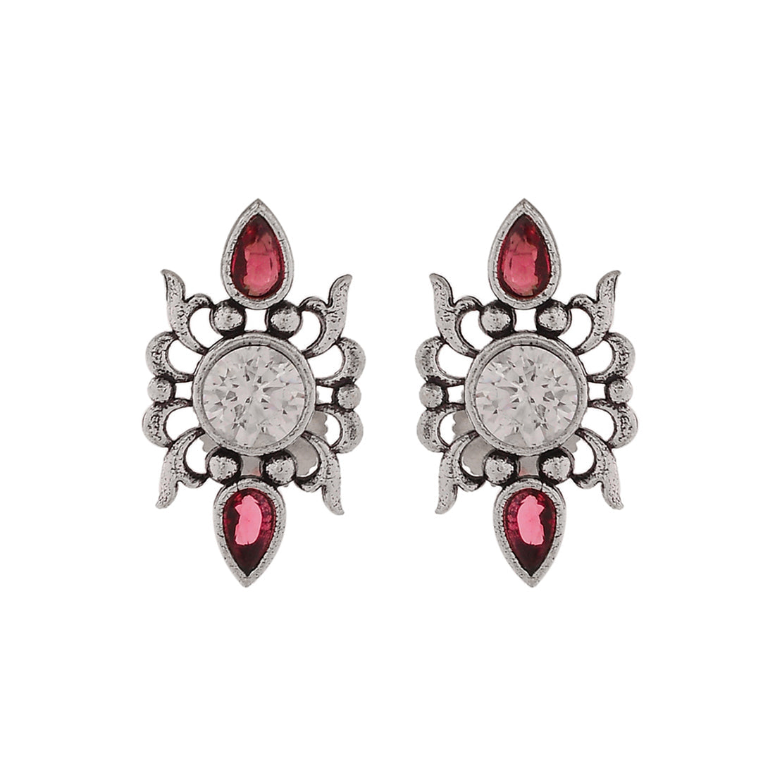 Women's Abharan Casual White And Red Stones Stud Earrings - Voylla