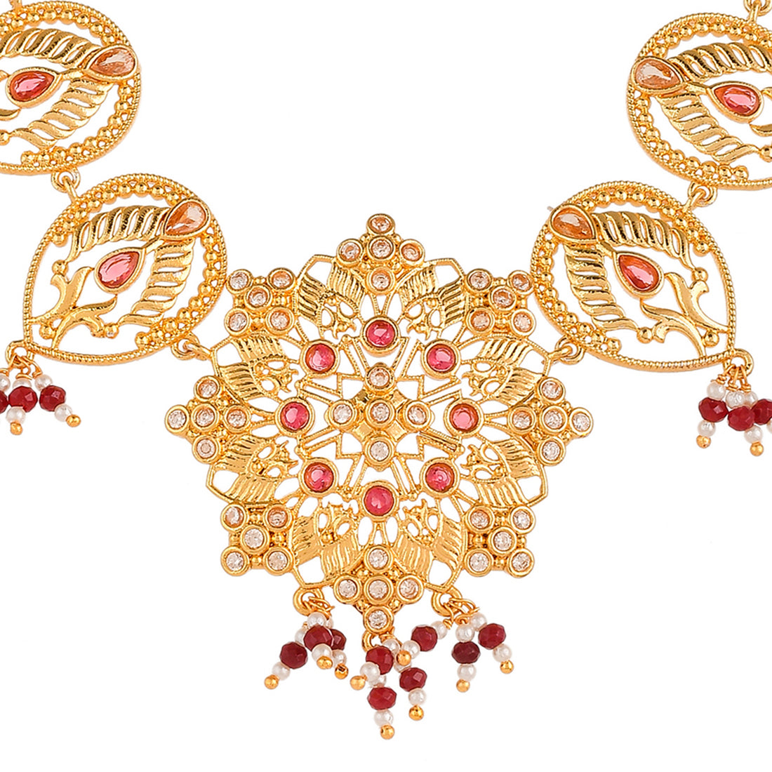 Women's Abharan Filigree Pearls And Stones Embellished Jewellery Set - Voylla