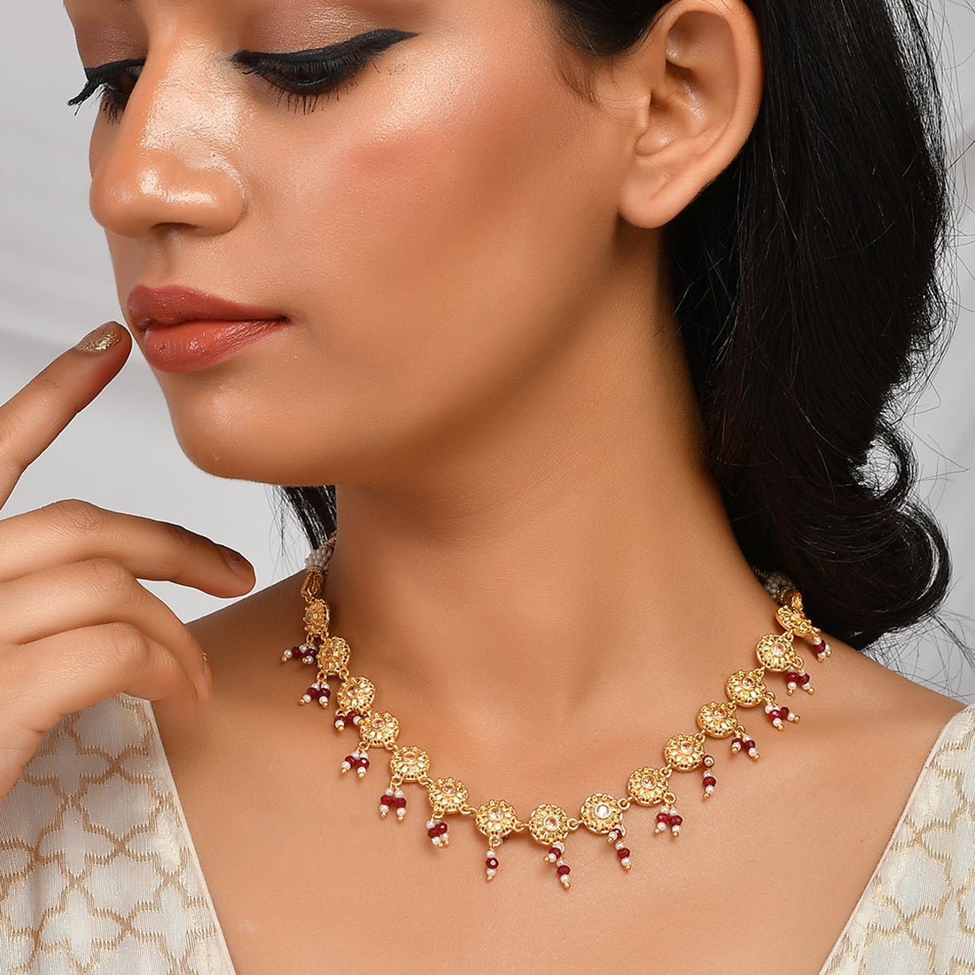 Women's Abharan Yellow Gold Plated Lightly Embellished Jewellery Set - Voylla